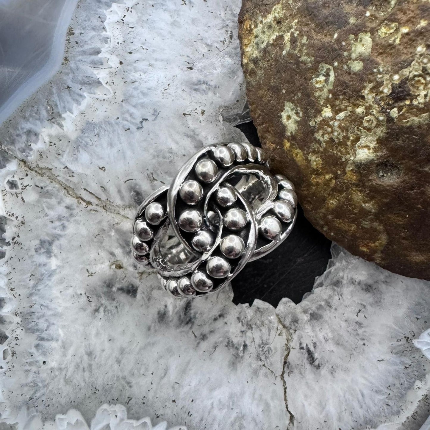 Sterling Silver Intertwined Balls Pattern Fashion Ring For Women,Taxco Mexico