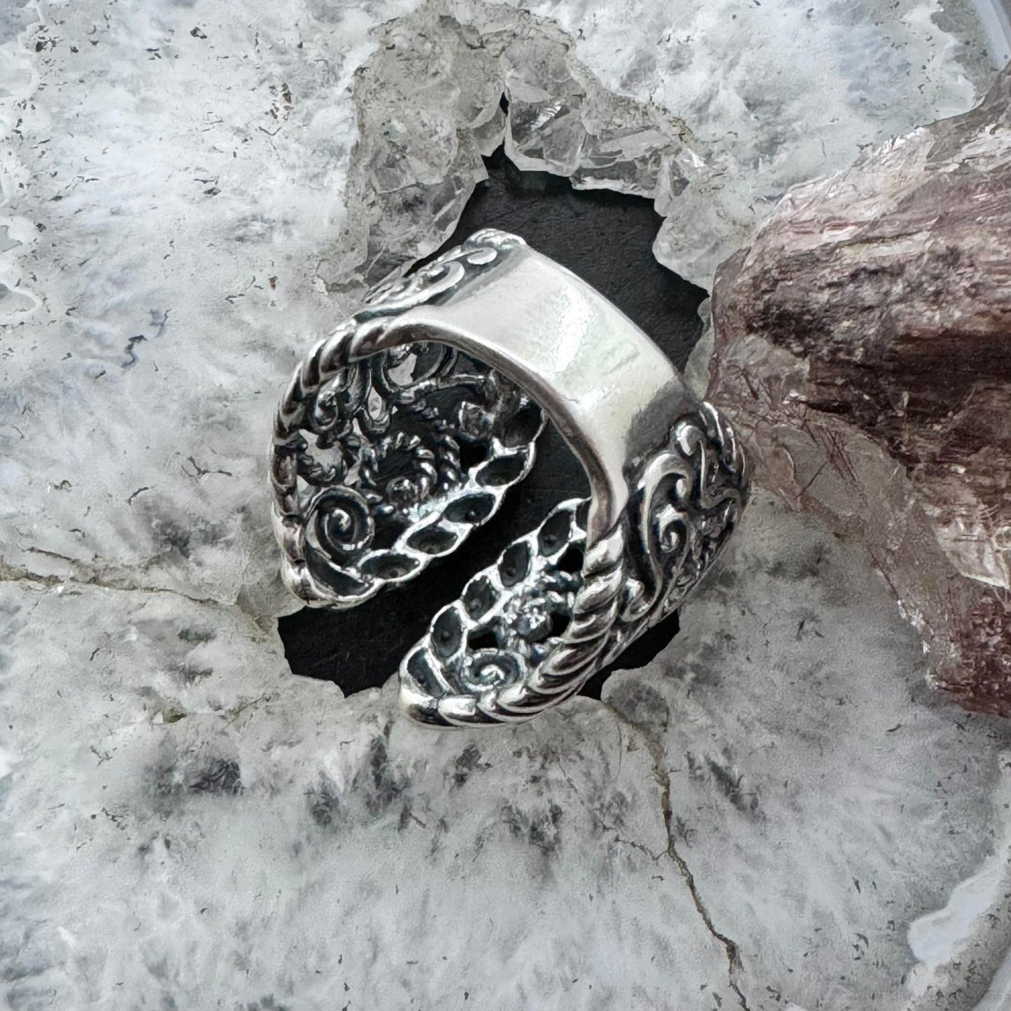 Carolyn Pollack Sterling Silver Decorated Engraved Adjustable Ring Size 9 For Women