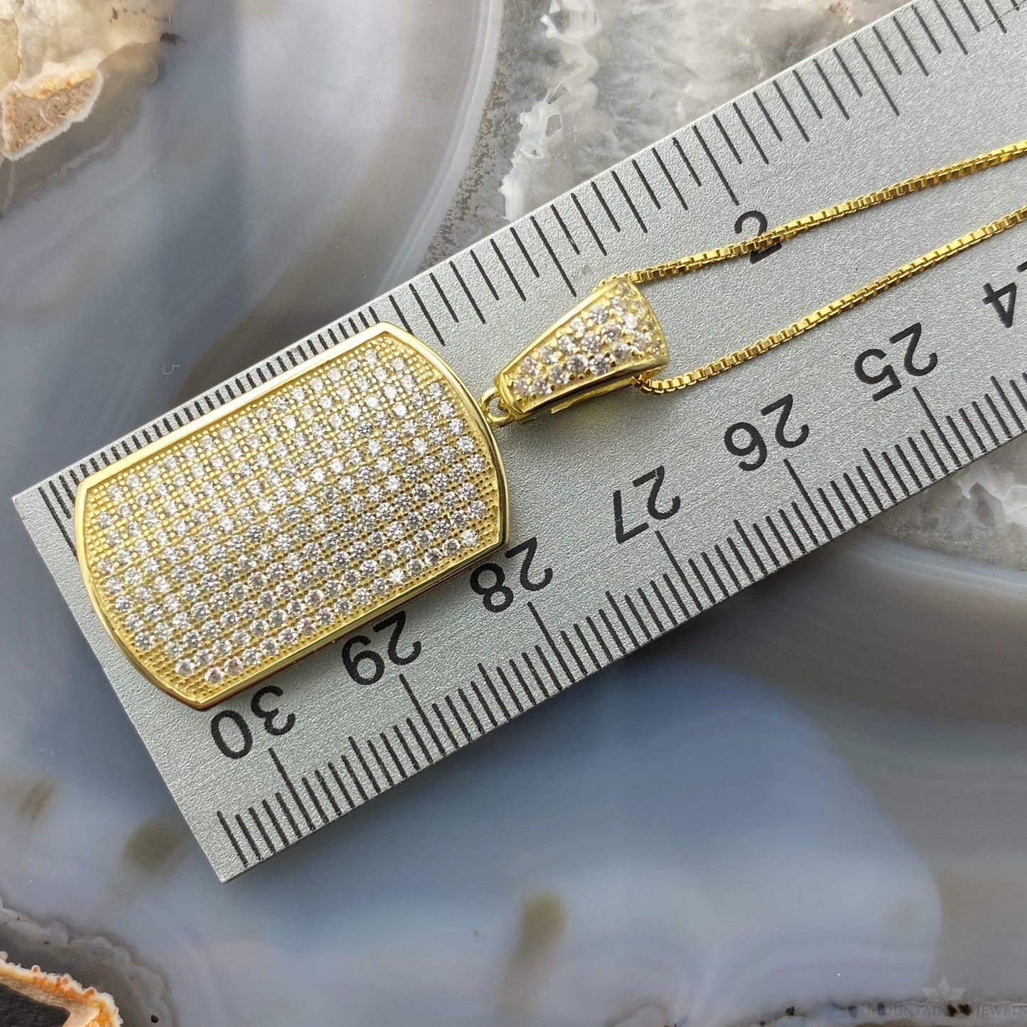 Sterling Silver Diamonds Coated Crystalline Dog Tag Pendant with 18" Chain