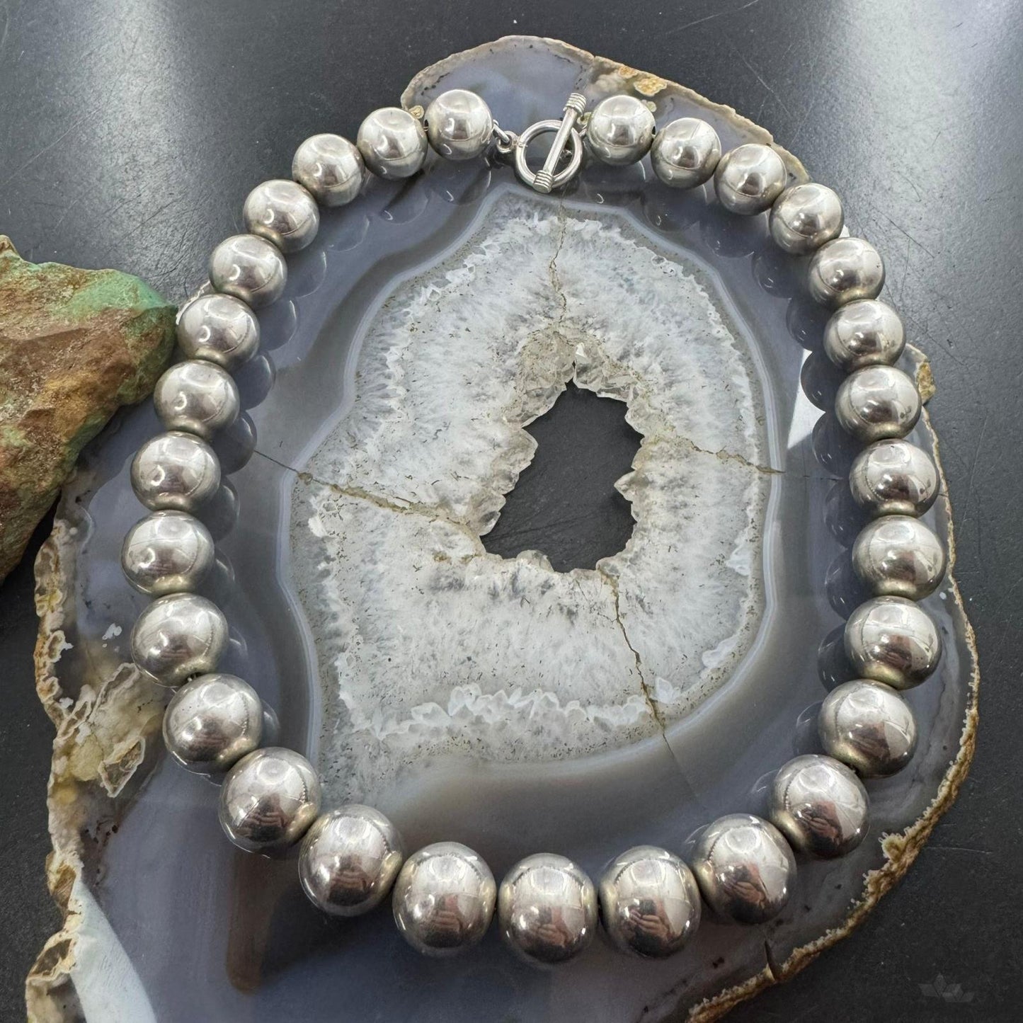 Vintage Heavy Navajo Pearl Bead Southwestern Style Silver 16" Necklace For Women