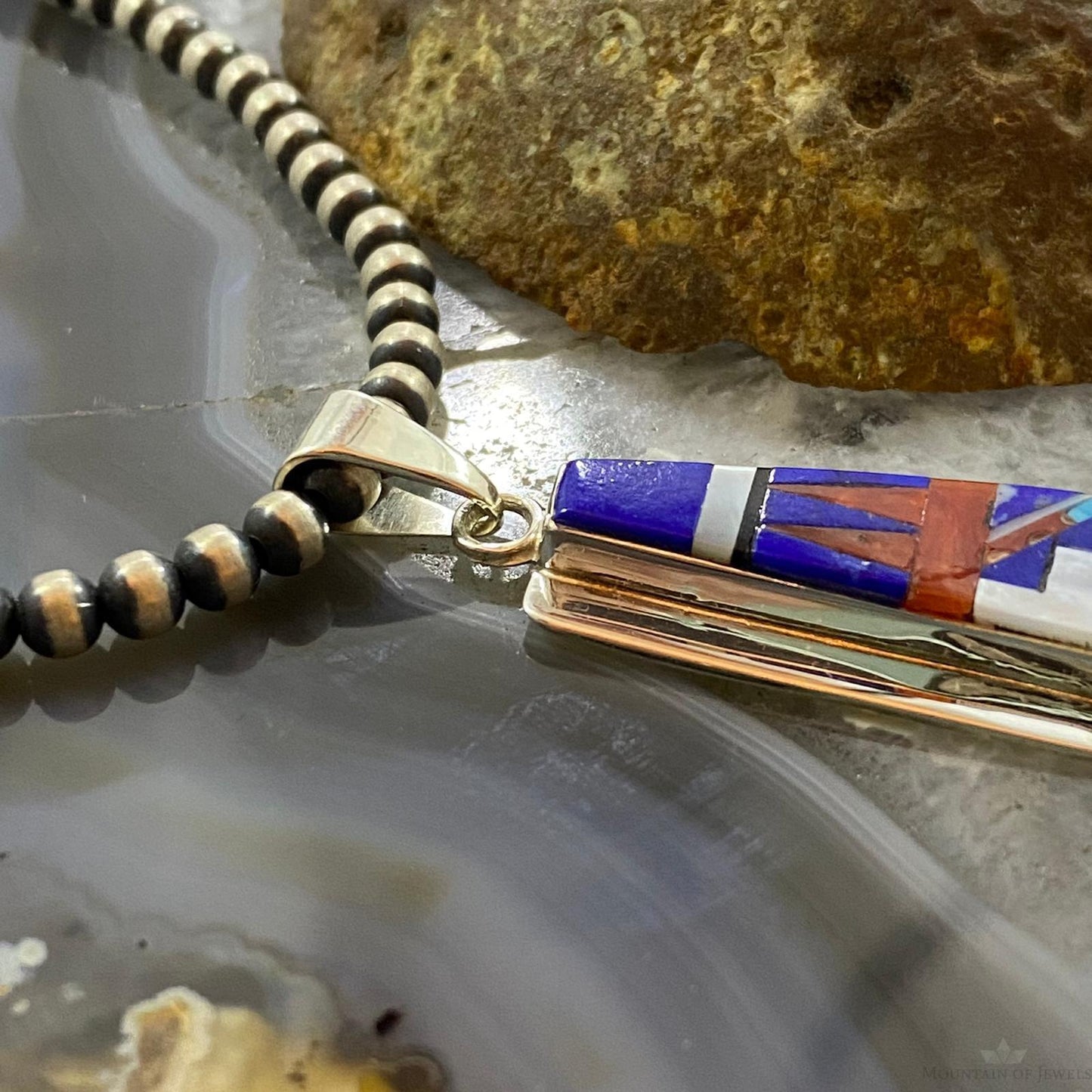 Raylan & Patty Edaakie Zuni Sterling Silver Lapis & MOP Inlay Pendant For Women