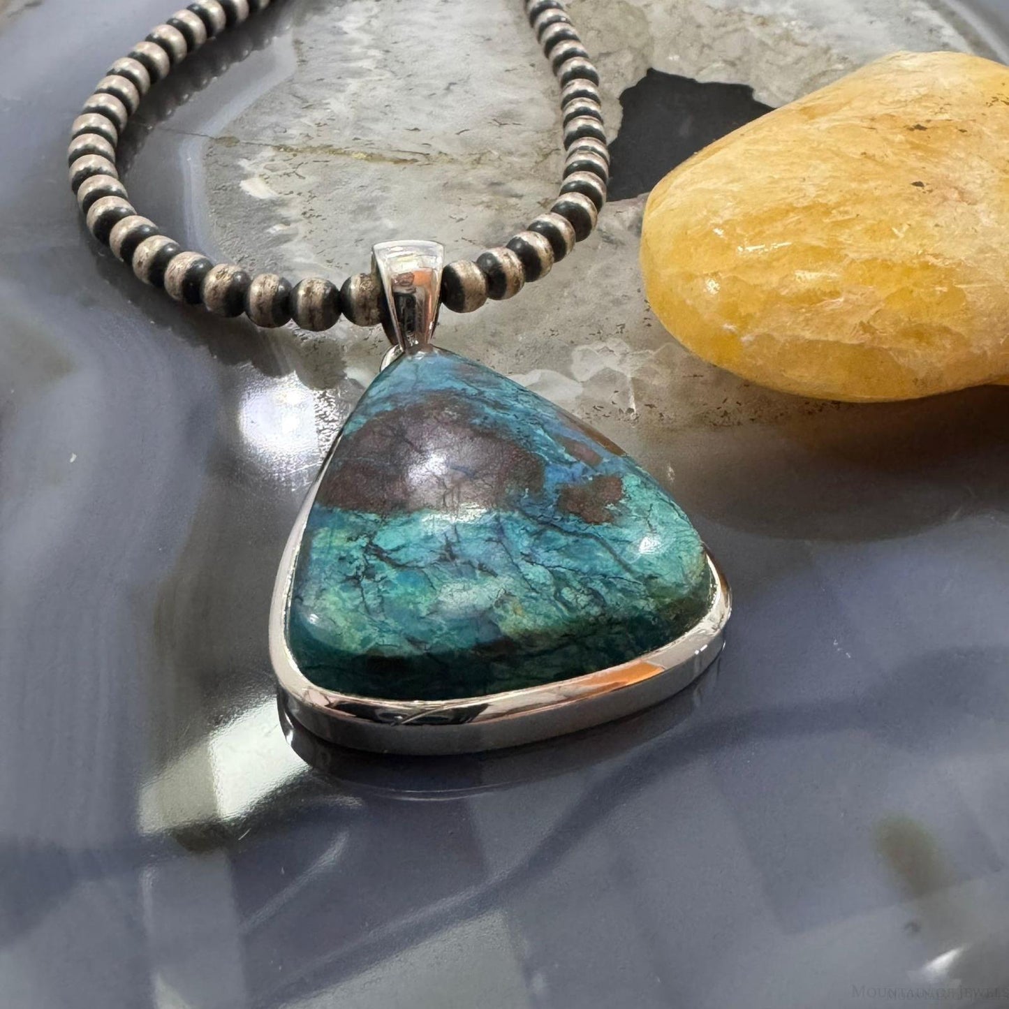 Sterling Silver Southwestern Style Triangle Turquoise Unisex Pendant