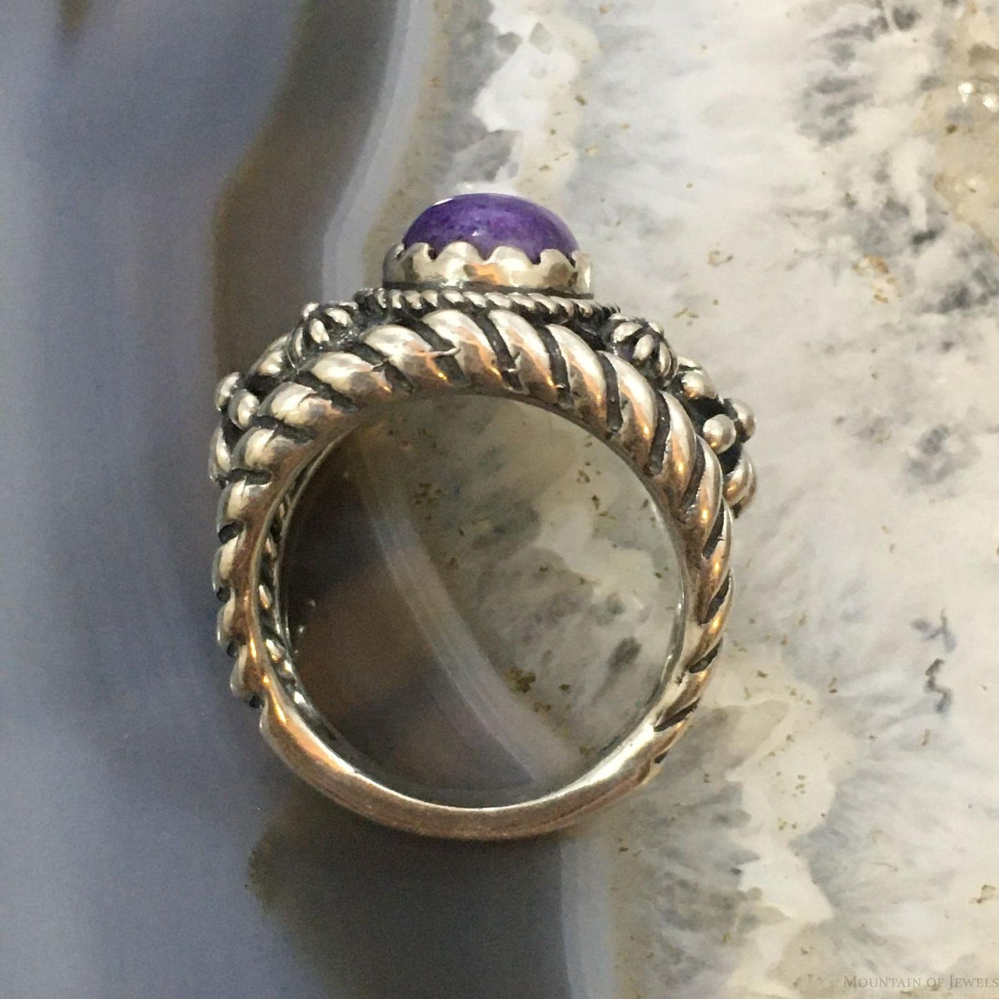 Carolyn Pollack Vintage Southwestern Style Sterling Silver Oval Charoite Decorated Ring For Women