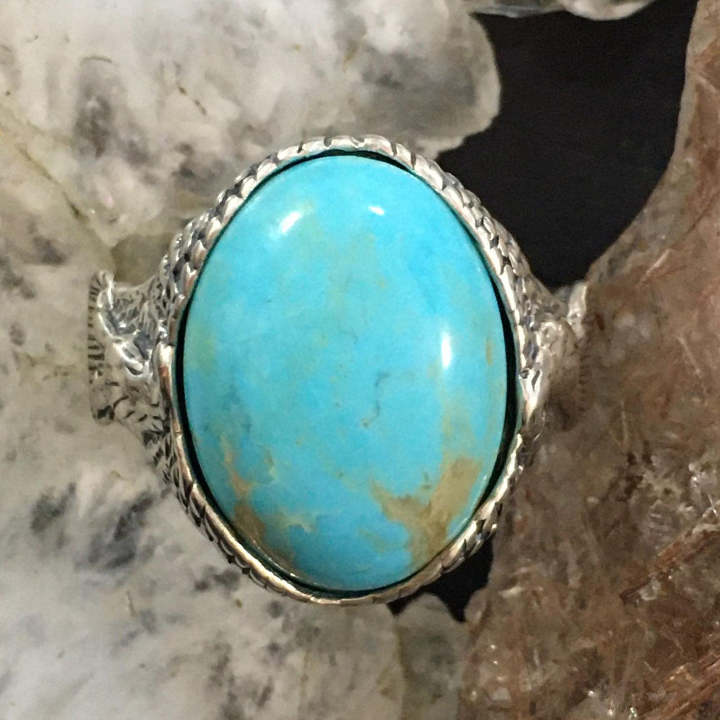 Carolyn Pollack Vintage Sterling Large Oval Turquoise Double Eagle Ring For Men