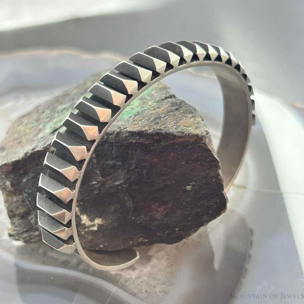 Leander Tahe Native American Sterling Silver 3D Geometric Unisex Cuff Bracelet