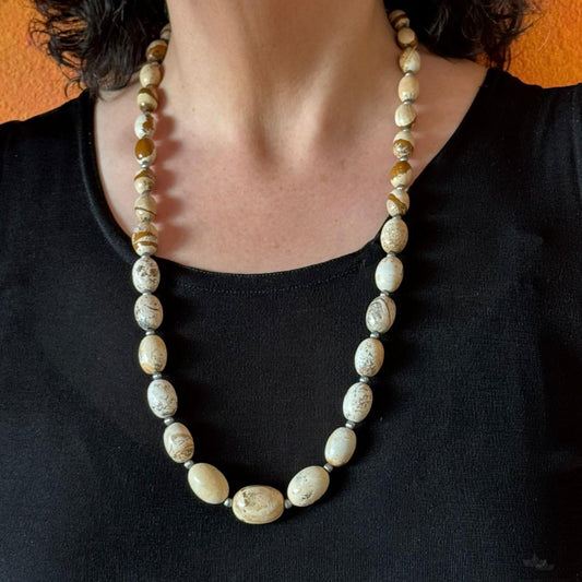 Carolyn Pollack Sterling Silver Egg Shape Picture Jasper Beaded Necklace For Women