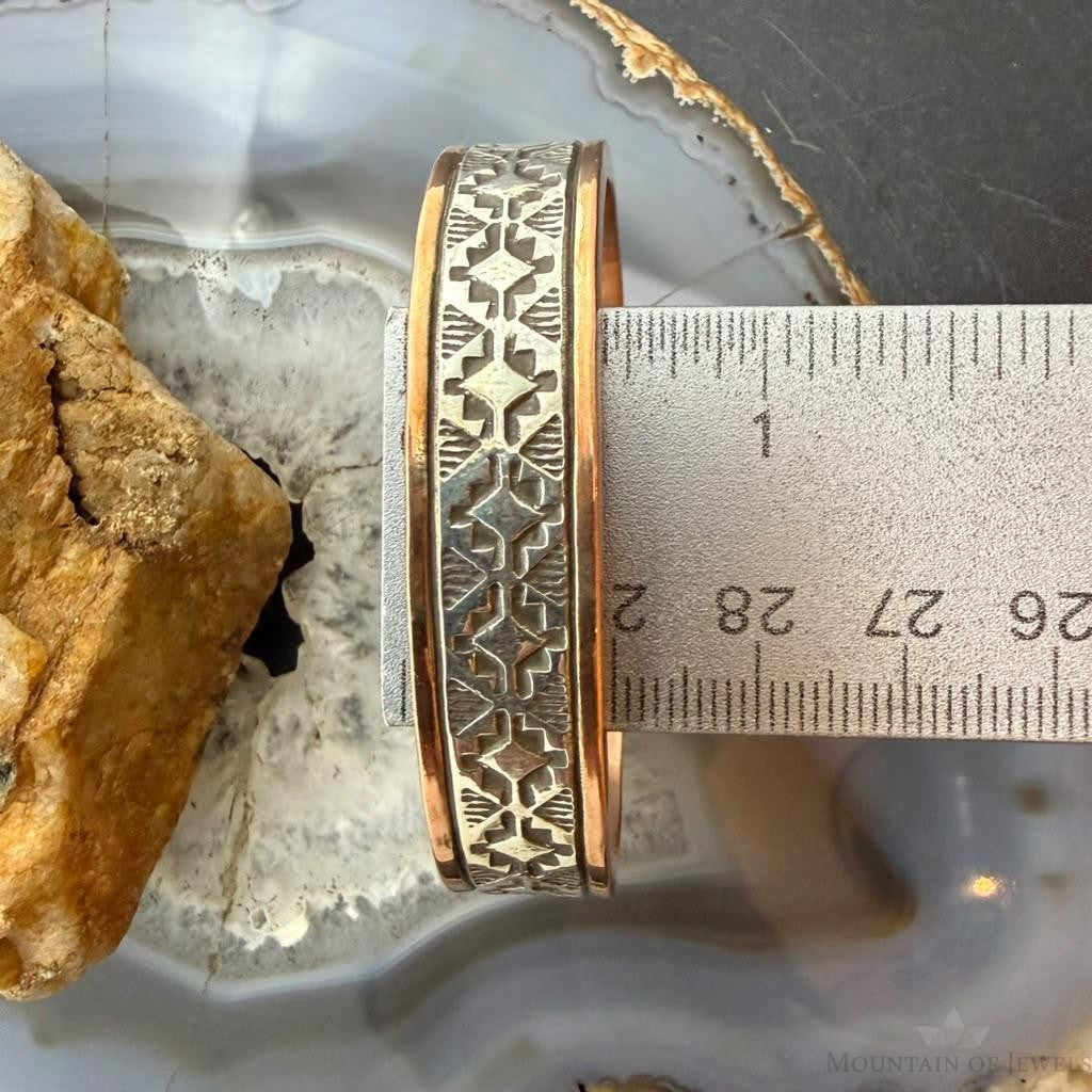 Wylie Secatero Navajo Sterling Silver & Copper Stamped Bracelet For Women #3