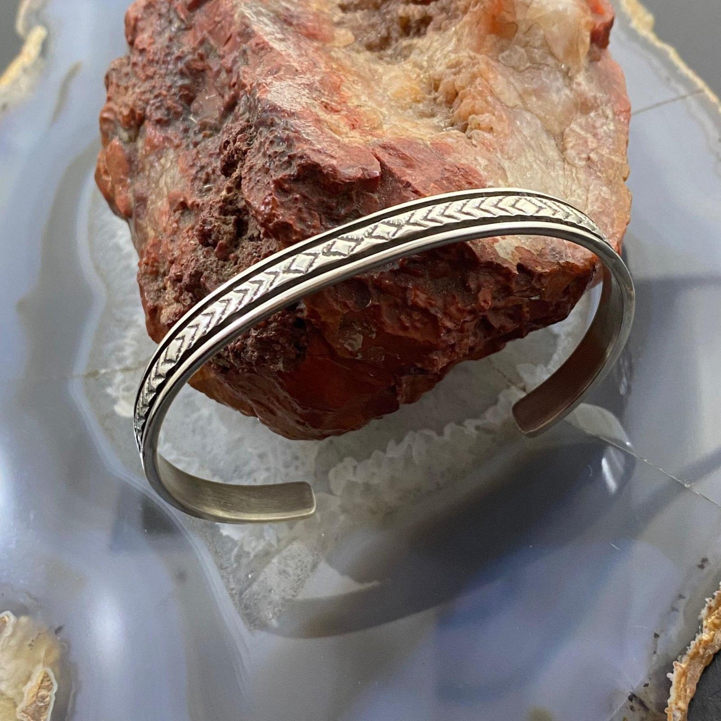 Bruce Morgan Native American Sterling Silver Stamped Slim Cuff For Women #1