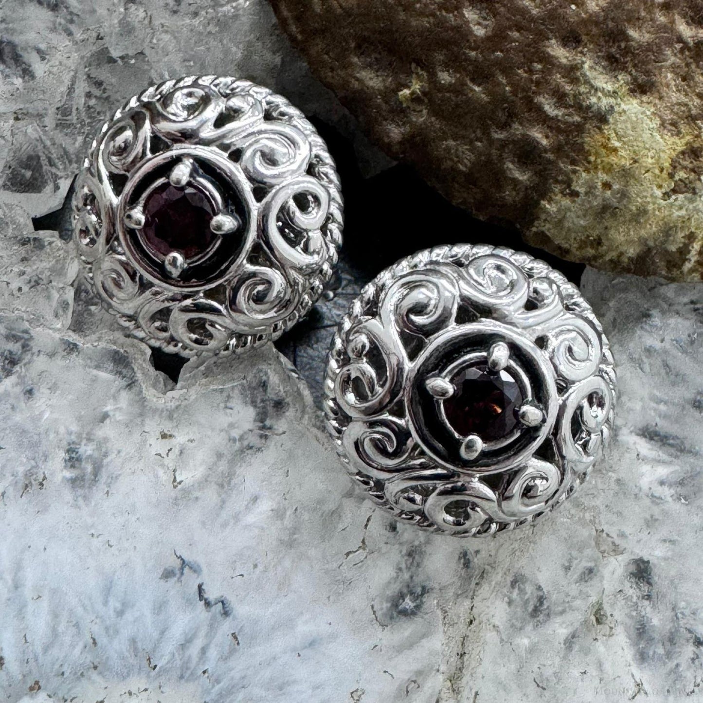 Carolyn Pollack Sterling Silver Faceted Round Garnet Omega Back Stud Earrings For Women