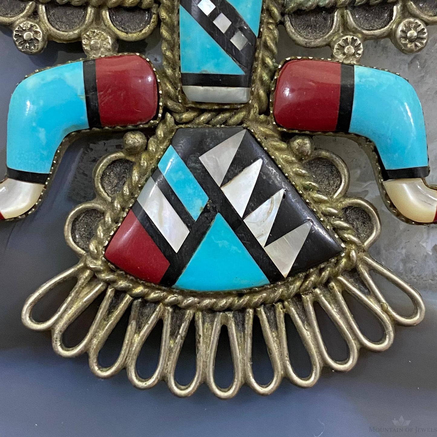 Antique Rainman Kachina Silver Native American Multi Stone Inlay Pendant