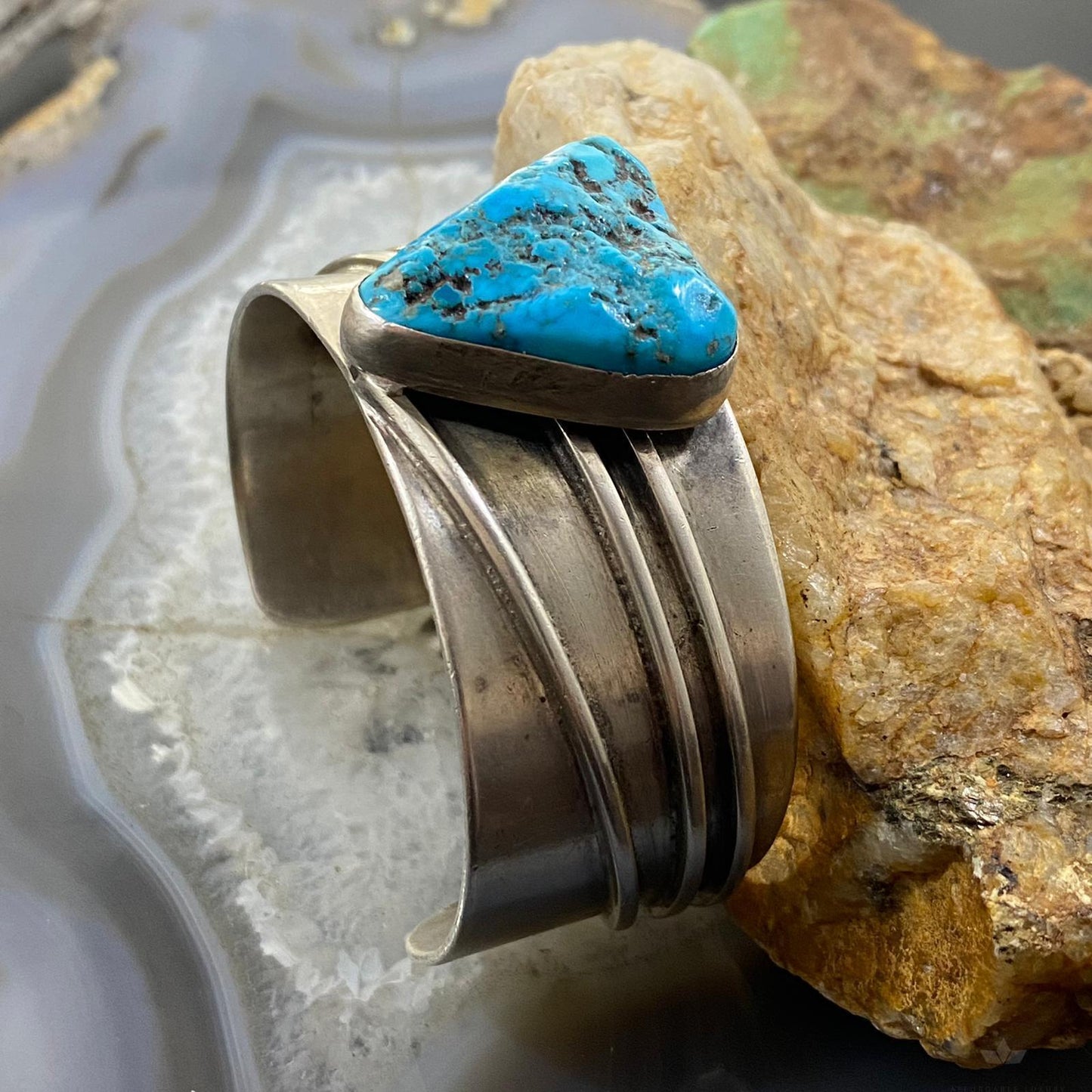 Native American Silver Chunky Turquoise Bracelet For Women