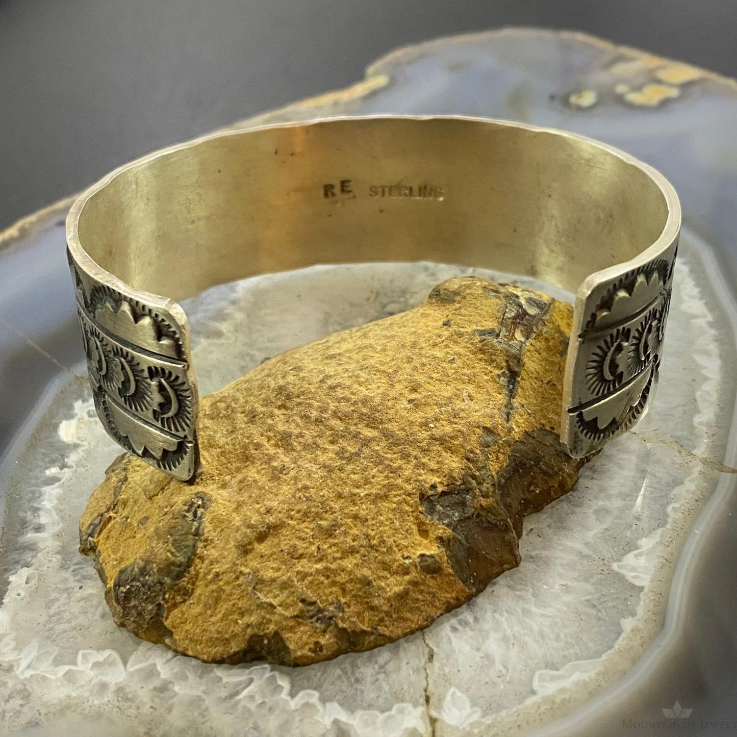Rick Enriquez Native American Sterling Silver Stamped Flexible Bracelet For Men