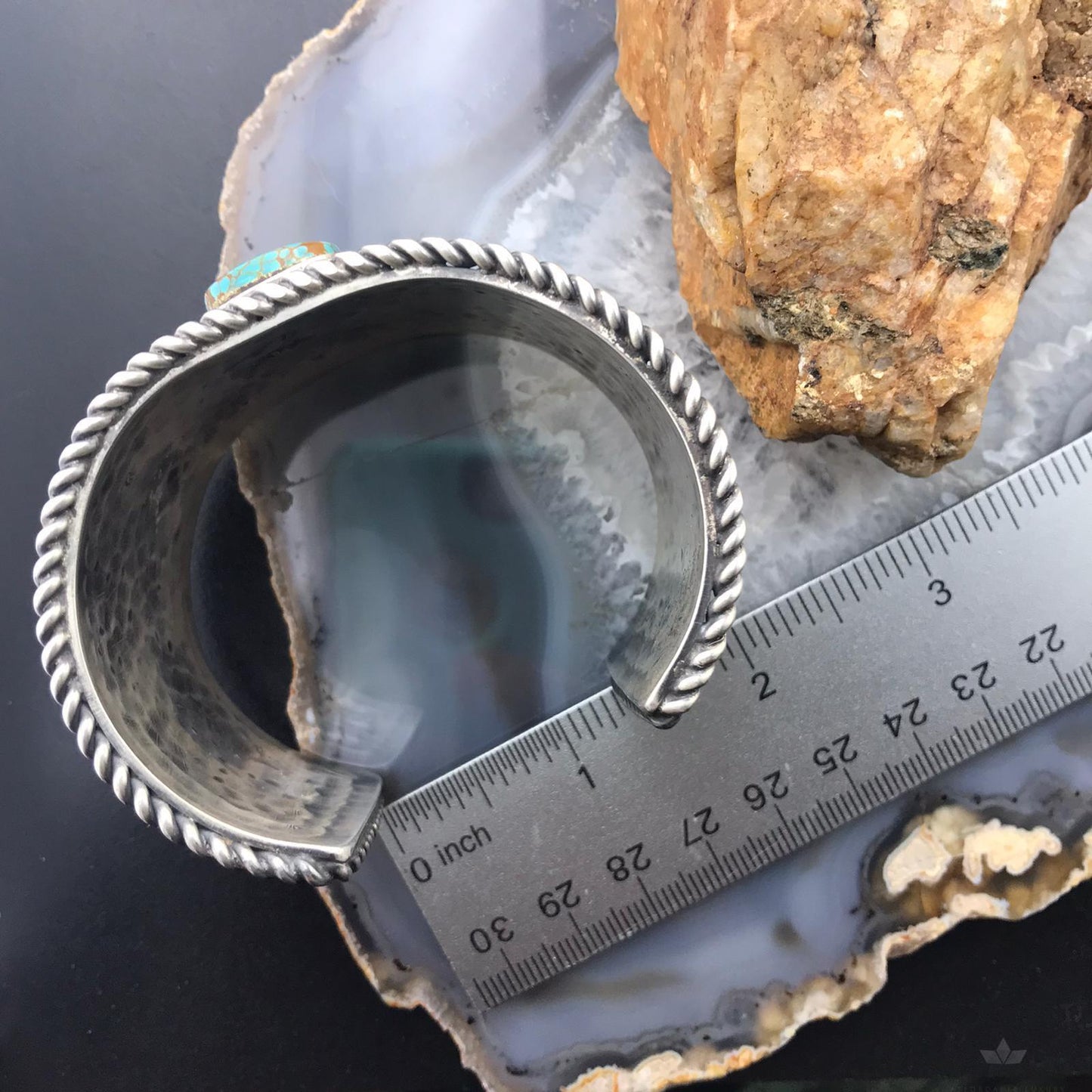 Tawney Cruz-Willie Sterling Silver Hammered Texture Turquoise Heavy Bracelet