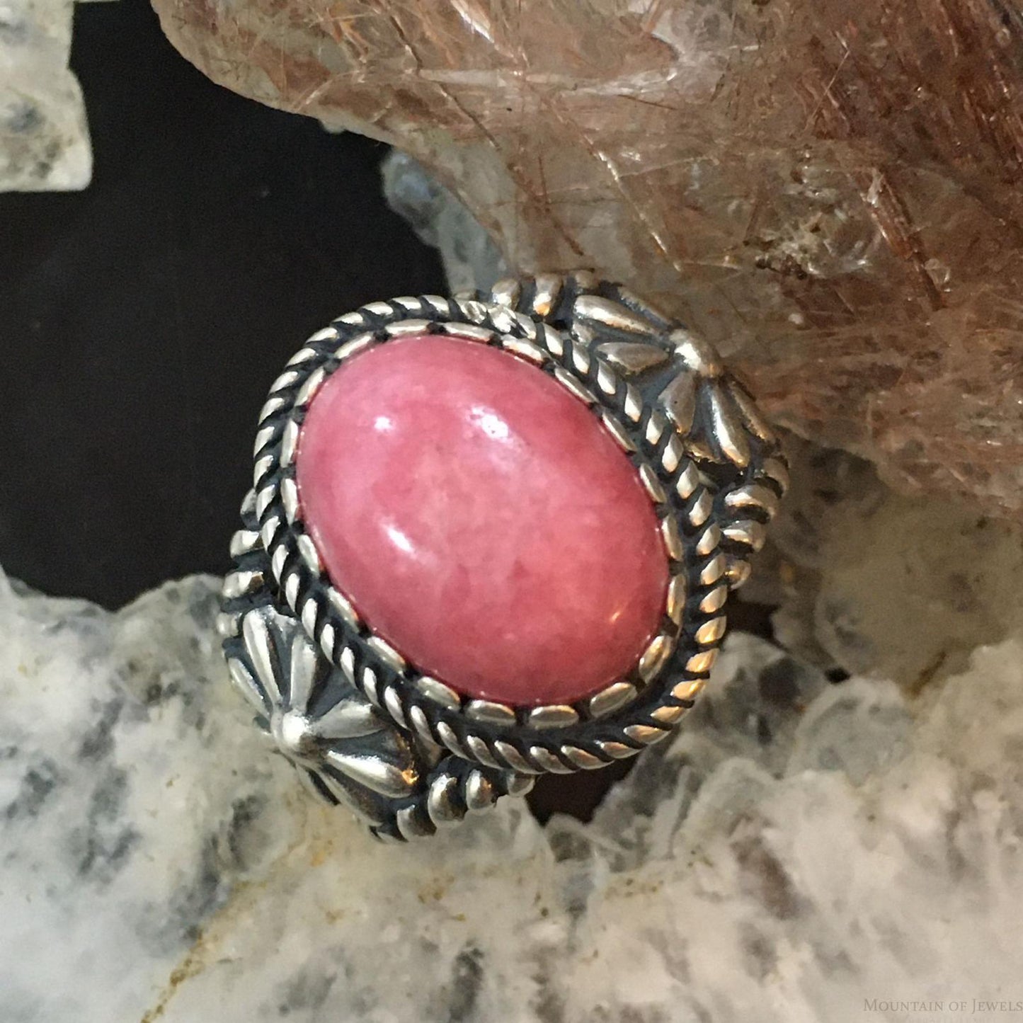 Carolyn Pollack Vintage Southwestern Style Sterling Silver Oval Rhodonite Decorated Ring For Women