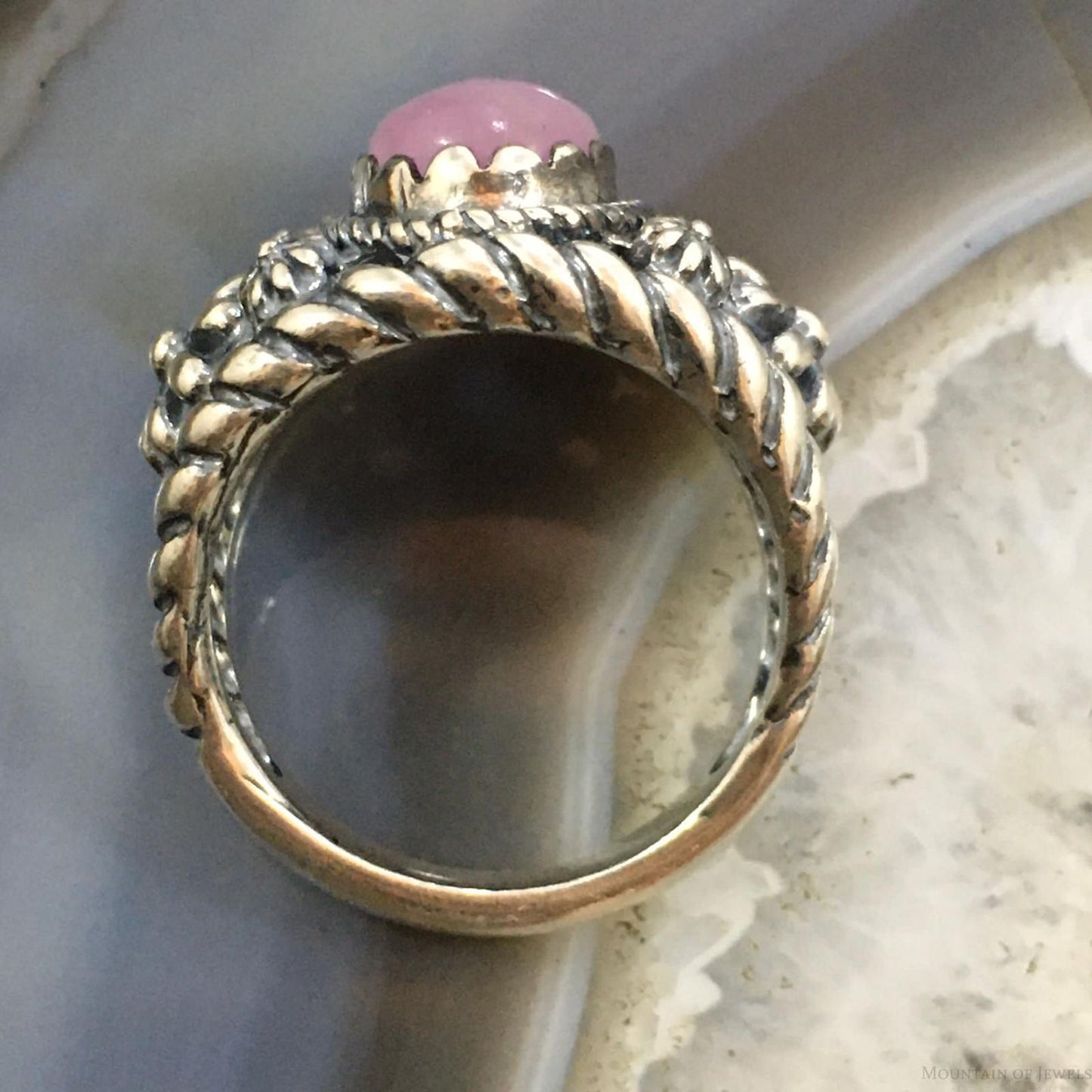 Carolyn Pollack Vintage Southwestern Style Sterling Silver Oval Kunzite Decorated Ring For Women