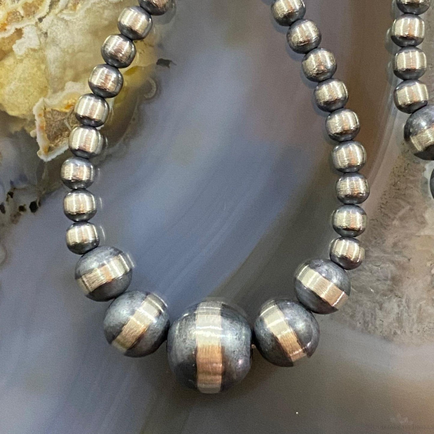 Navajo Pearl Beads Graduated 3-8mm Sterling Silver Hoop Dangle Earrings