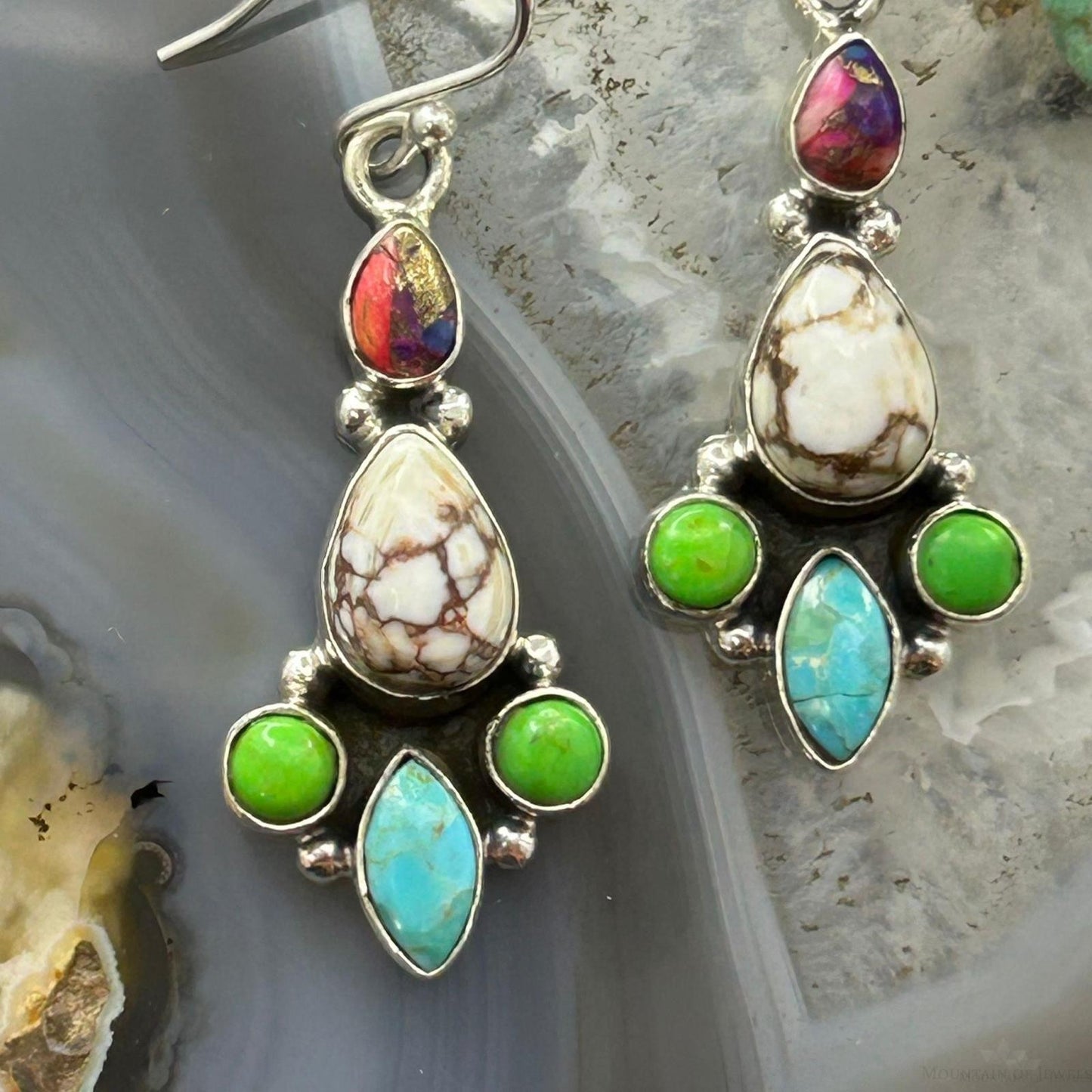 Sterling Silver Southwestern Style Multistone Dangle Earrings For Women #9