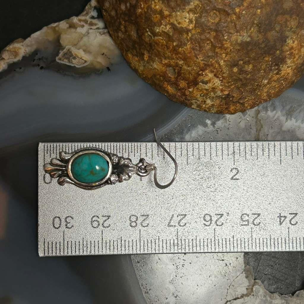 Sterling Silver Southwestern Style Oval Mohave Turquoise Dangle Earrings For Women