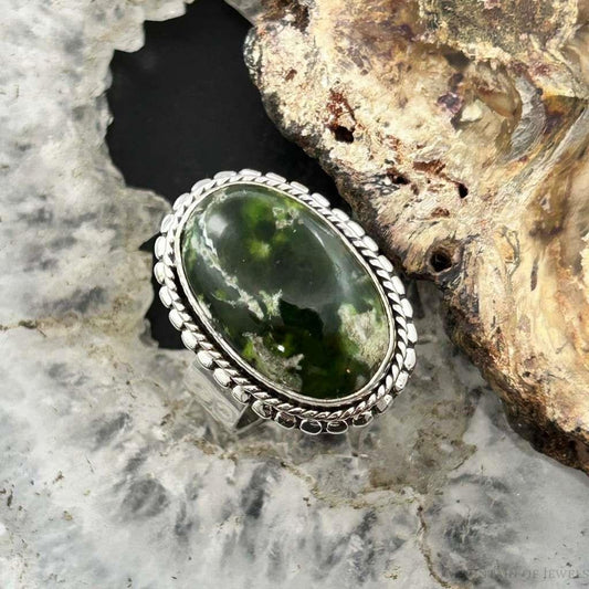 Sterling Silver Southwestern Style Oval Chrome Chalcedony Ring Size 7 For Women