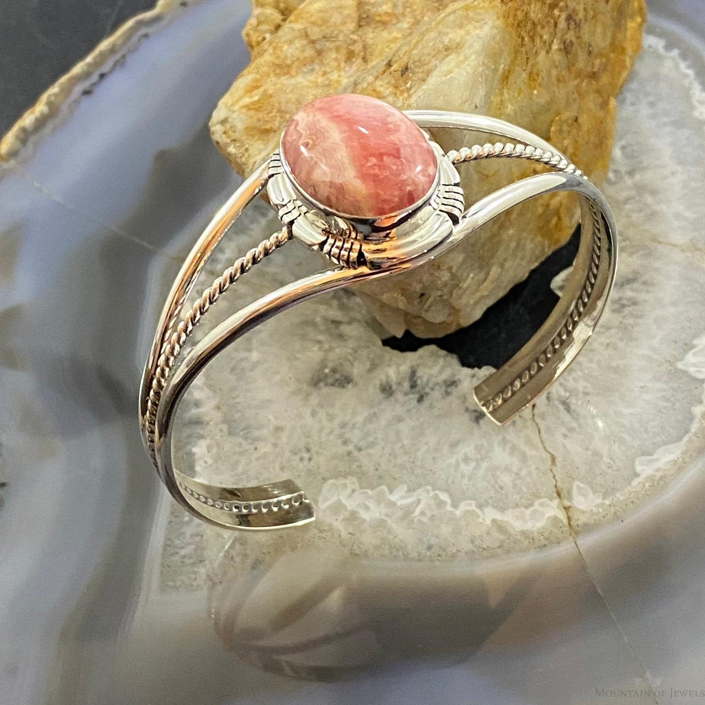 Abel Cone Sterling Silver Oval Rhodochrosite Decorated Bracelet For Women