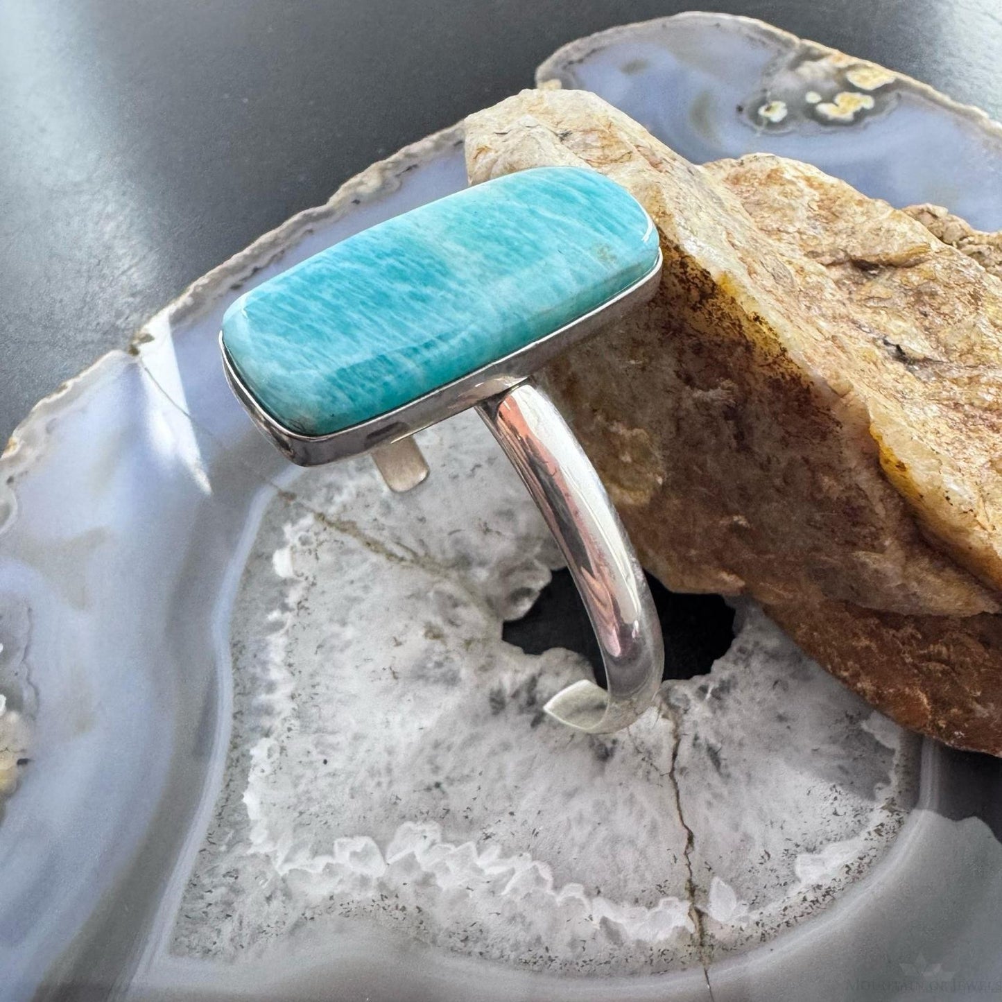 Frank Chavez Native American Sterling Silver Amazonite Bracelet For Women