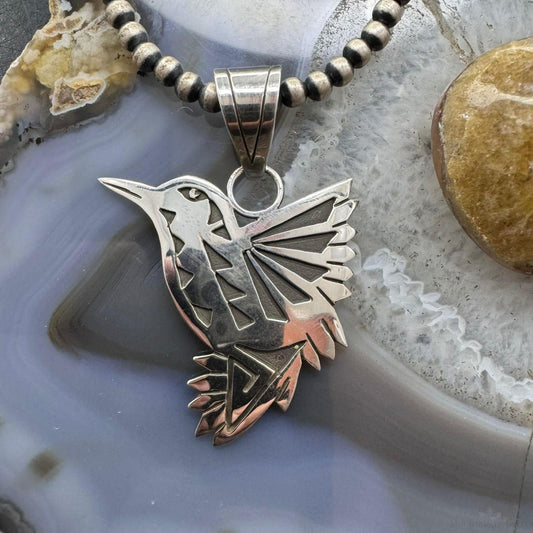 Native American Sterling Silver Overlay Hummingbird Unisex Pendant #4