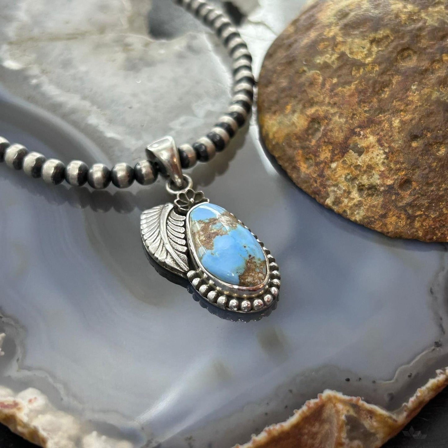Sterling Silver Southwestern Style Golden Hill Turquoise Leaves Pendant For Women #4