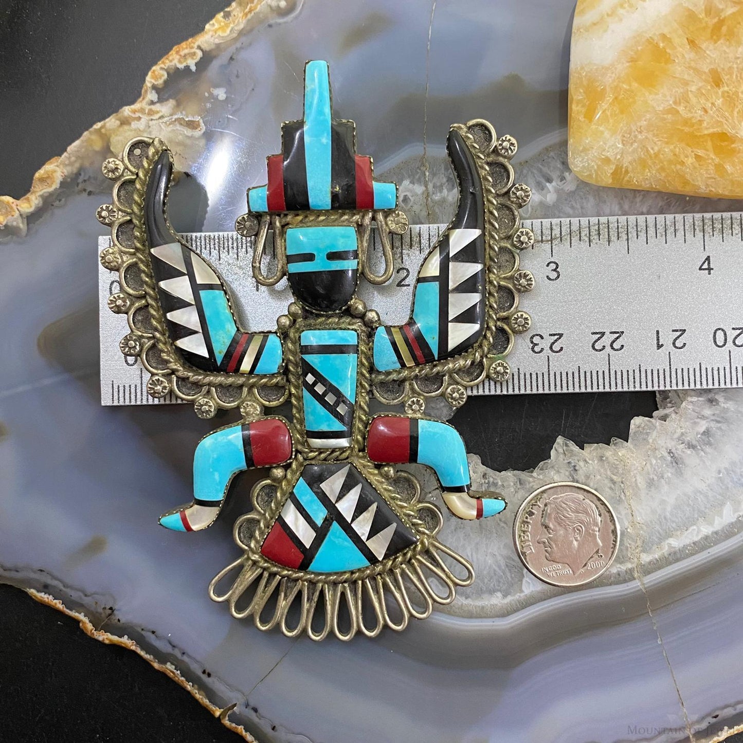 Antique Rainman Kachina Silver Native American Multi Stone Inlay Pendant