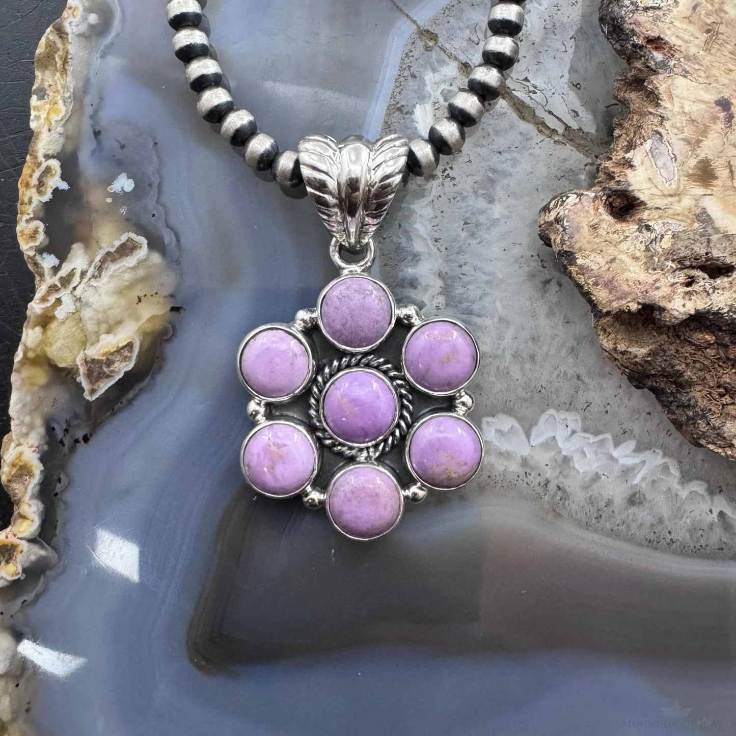 Native American Sterling Silver Phosphosiderite Decorated Cluster Pendant For Women