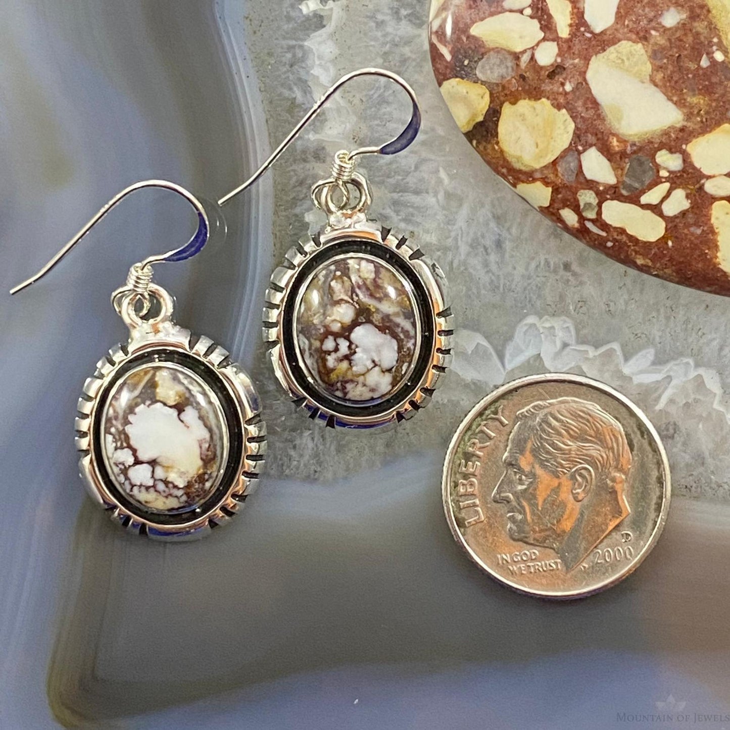 Native American Sterling Silver Oval Wild Horse Dangle Earrings For Women #1