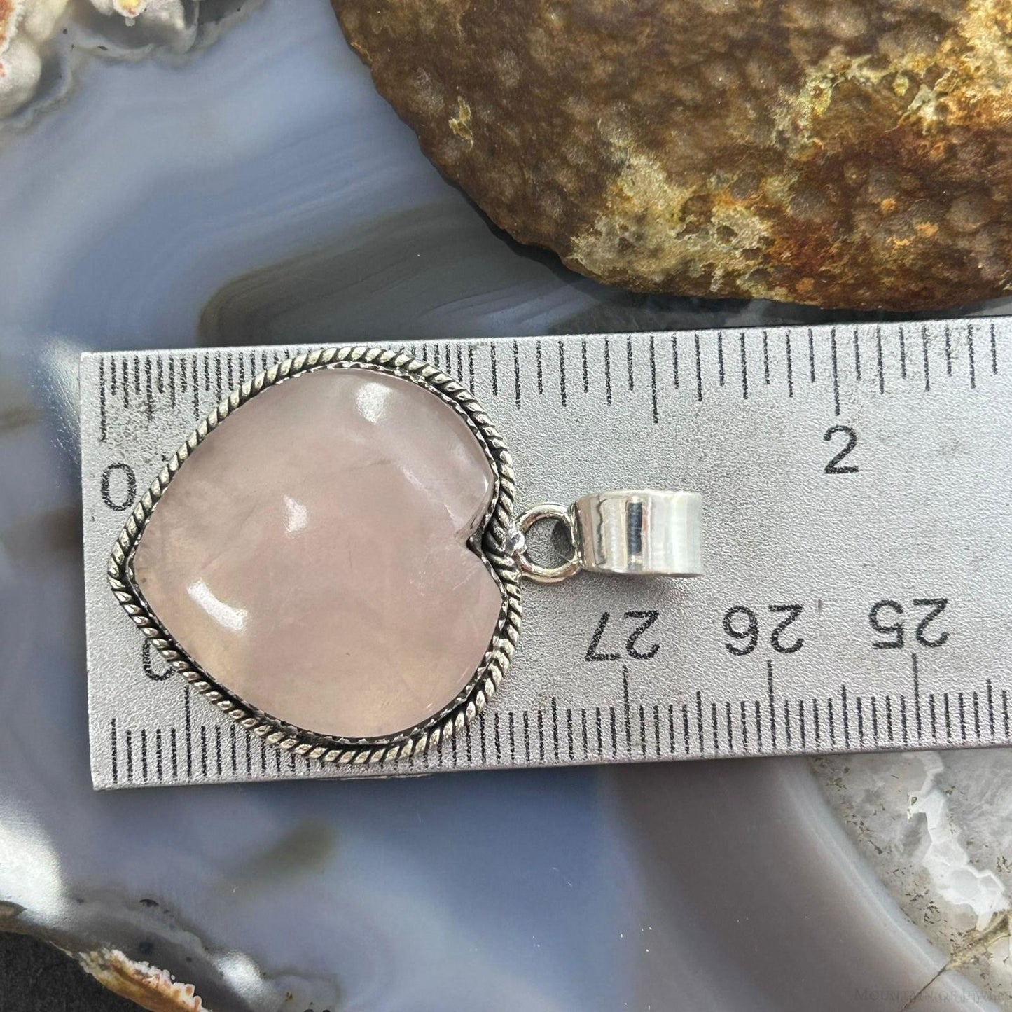 Sterling Silver Southwestern Style Rose Quartz Heart Pendant For Women #1