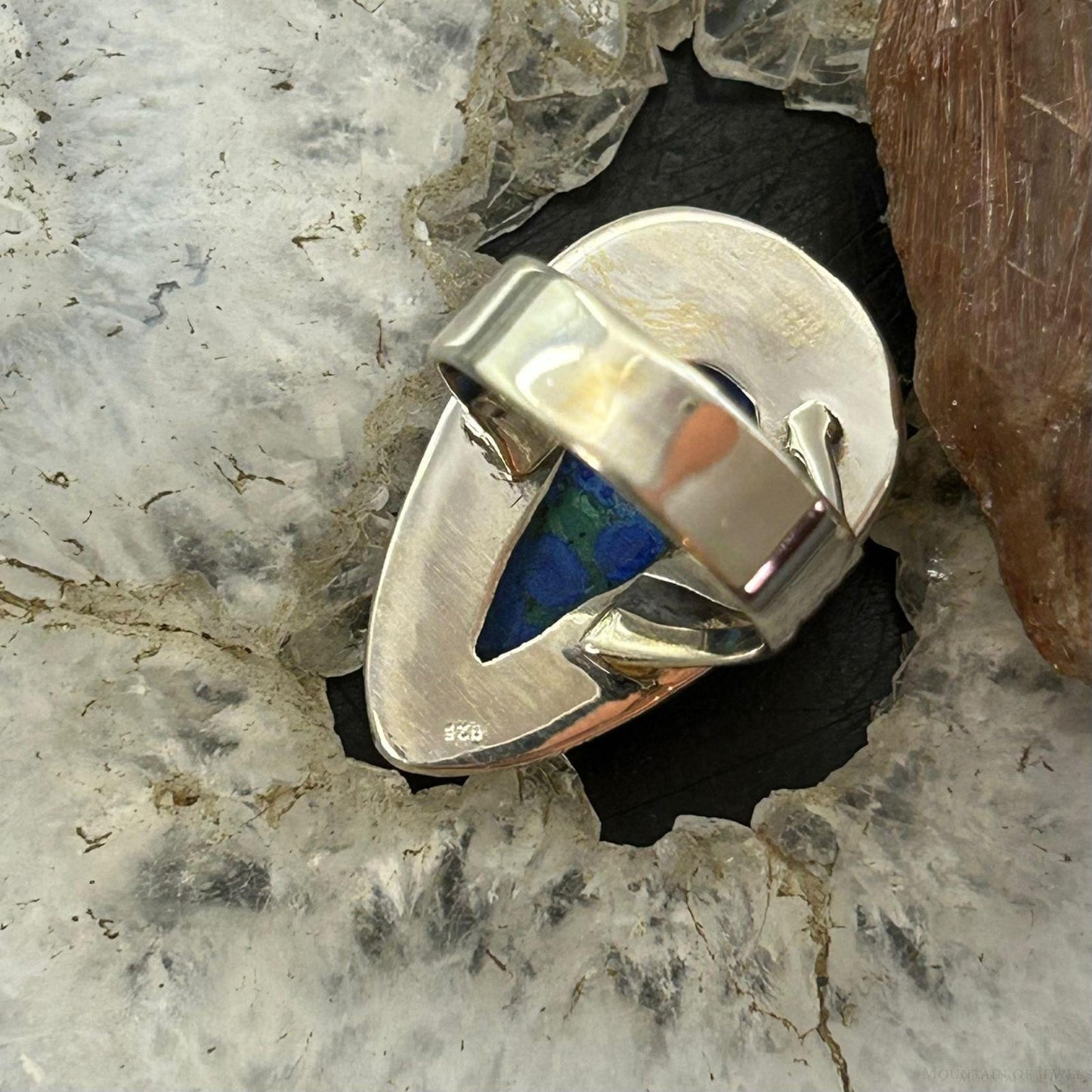 Sterling Silver Southwestern Style Teardrop Azurite Ring Size 7.75 For Women