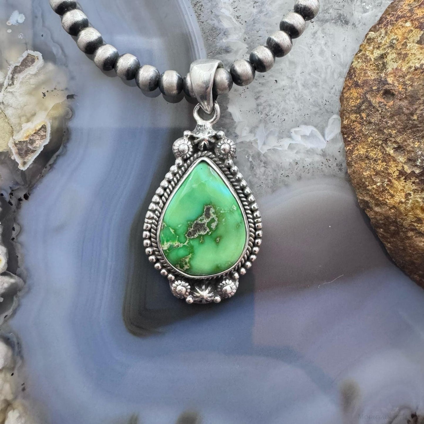 Sterling Silver Southwestern Style Teardrop Sonora Gold Turquoise Pendant For Women