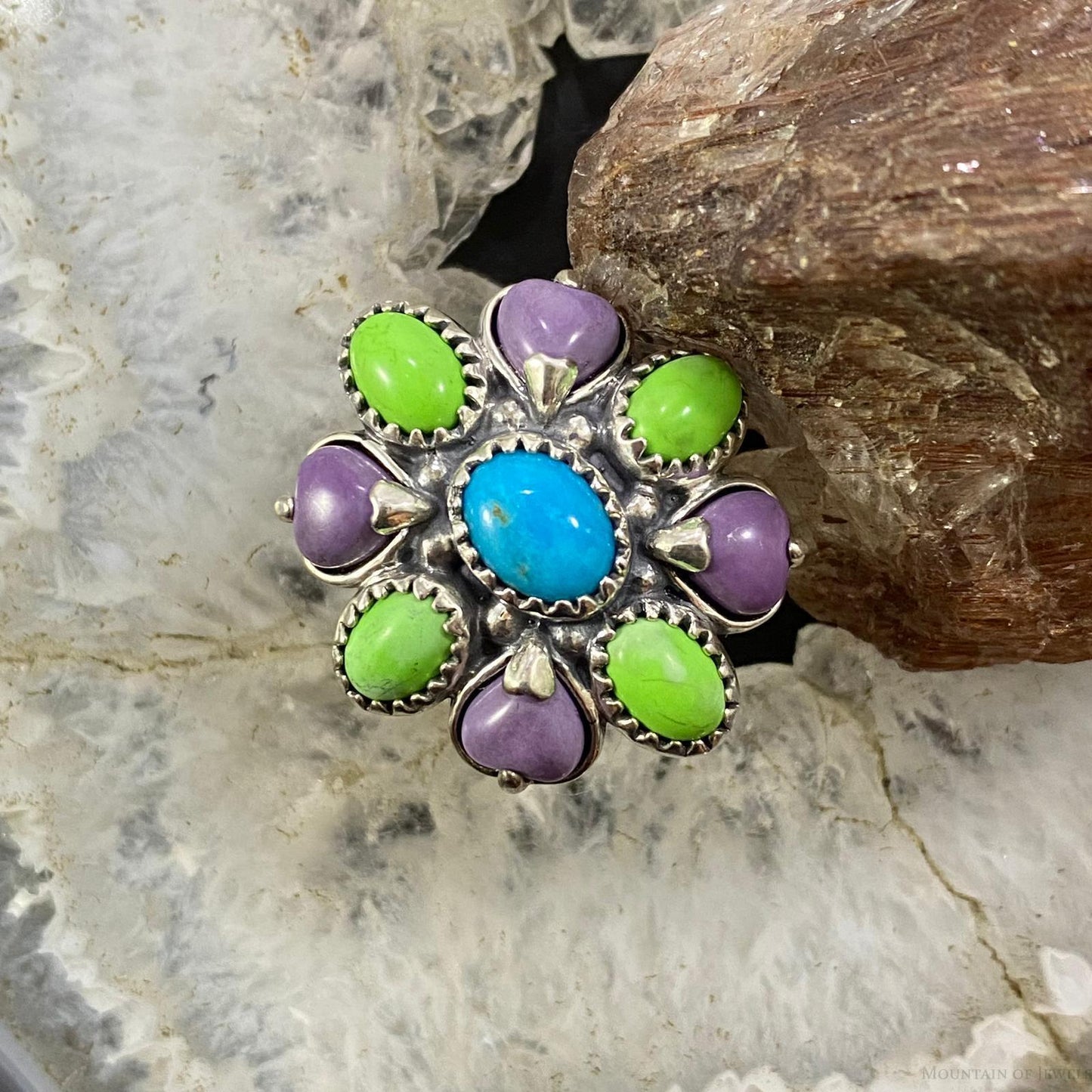 Carolyn Pollack Southwestern Style Sterling Silver Multistones Decorated Cluster Ring For Women