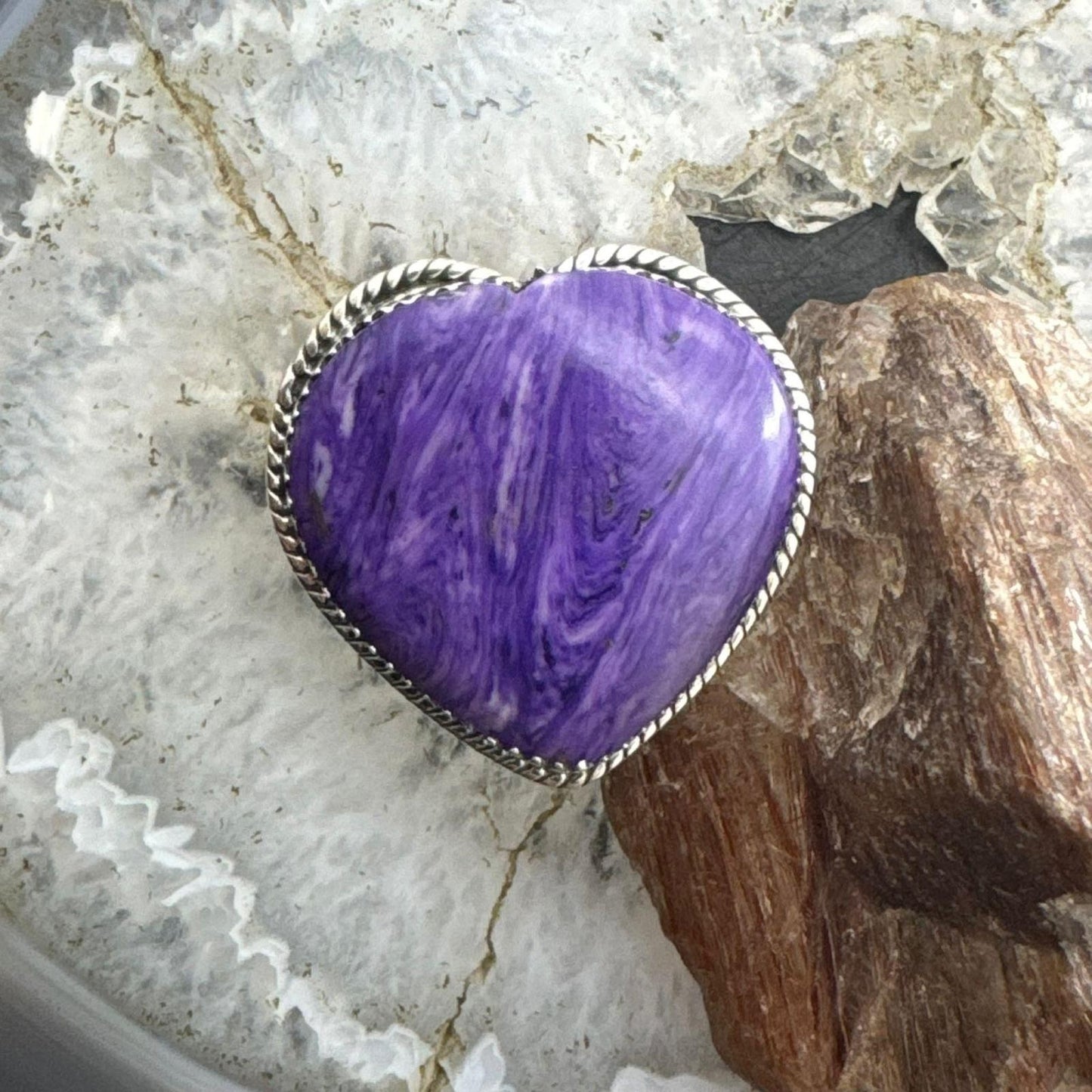 Sterling Silver Southwestern Style Charoite Heart Ring For Women