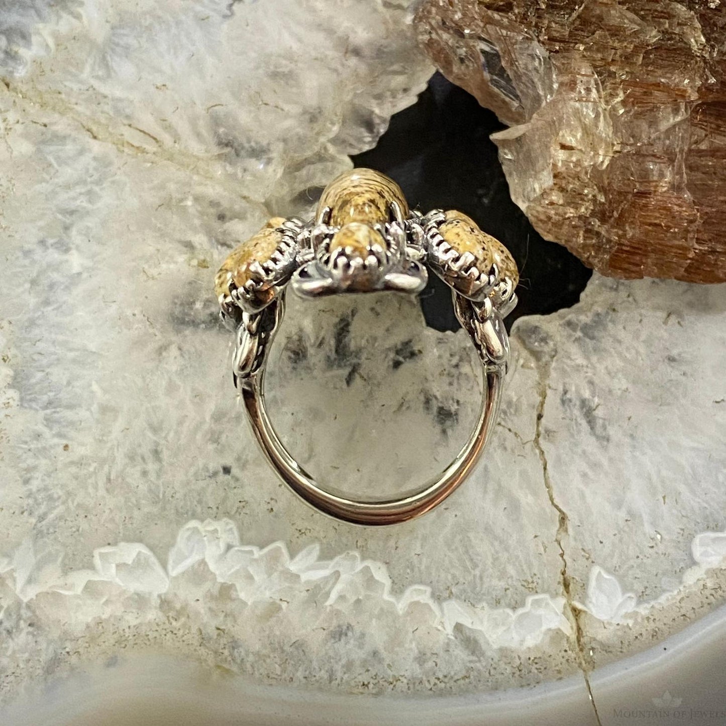 Carolyn Pollack Southwestern Style Sterling Silver Picture Jasper Decorated Cluster Ring 5.5 & 6.5 For Women