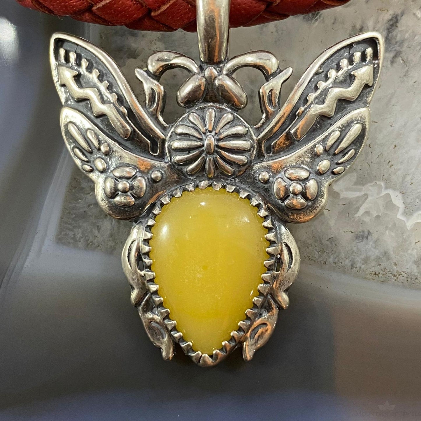 Carolyn Pollack Southwestern Style Sterling Silver Yellow Jasper Bee Enhancer Pendant For Women