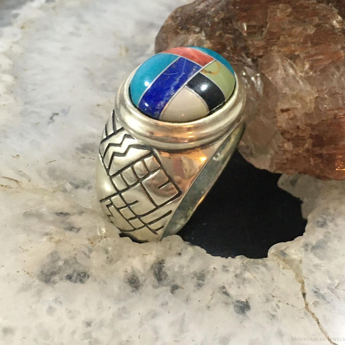 Carolyn Pollack Vintage Sterling Silver Oval Multi-gemstone Inlay Shield Ring For Women