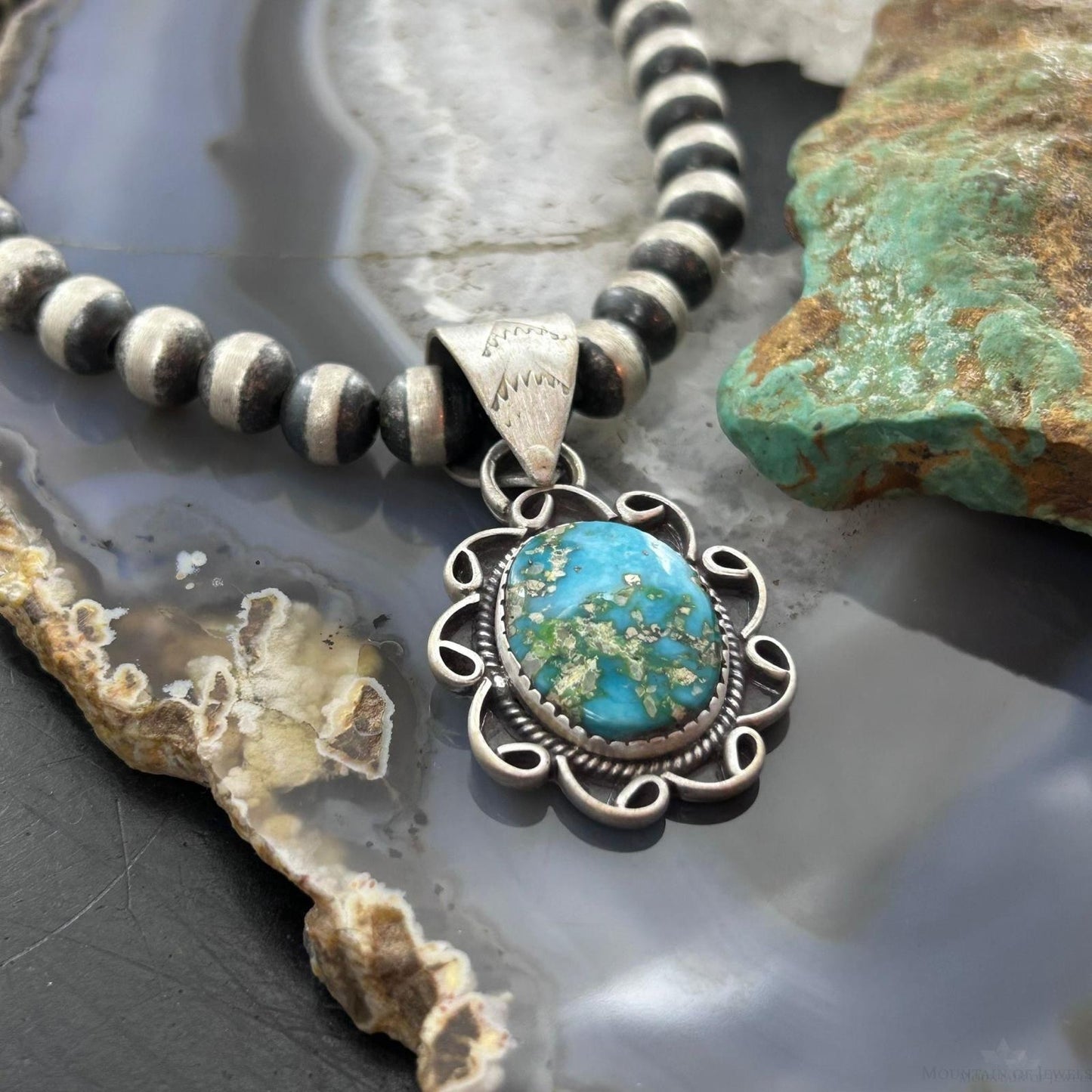 Sterling Silver Southwestern Style Round Sonora Gold Turquoise Pendant For Women