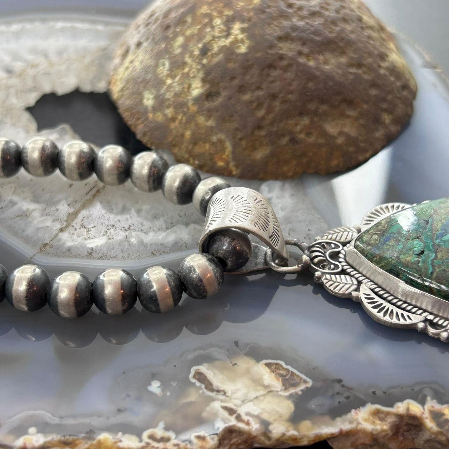 Sterling Silver Southwestern Style Triangle Chrysocolla Pendant For Women