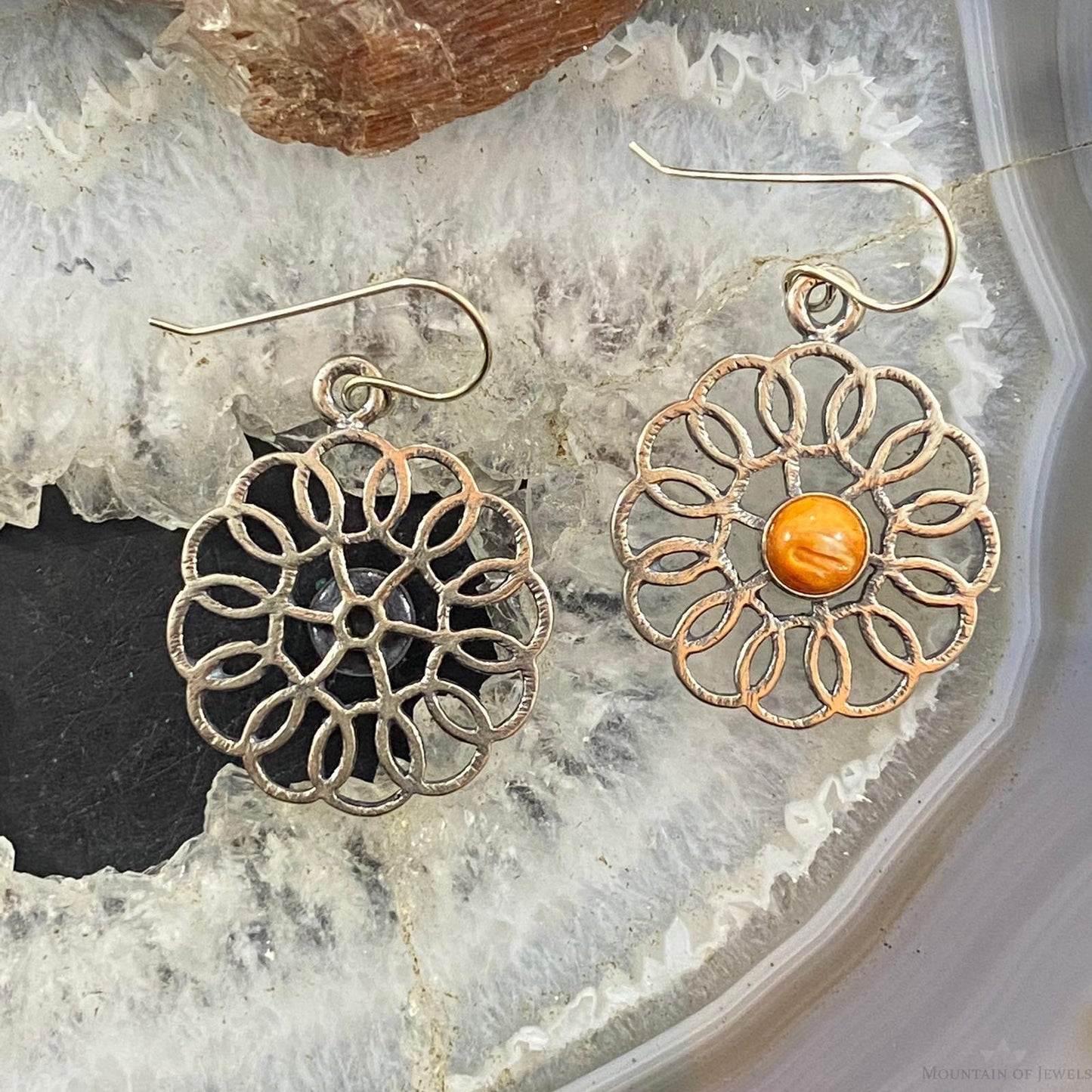 Sterling Silver Round Spiny Oyster Flower Fashion Dangle Earrings For Women