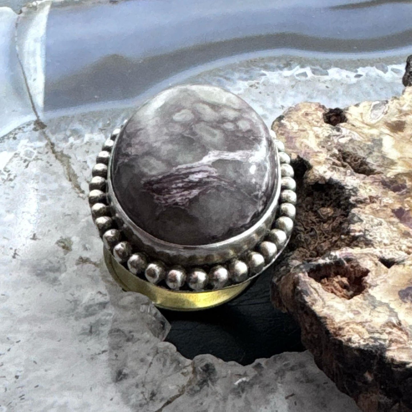 Sterling Silver Southwestern Style Large Oval Jasper Ring Size 7.75 For Women