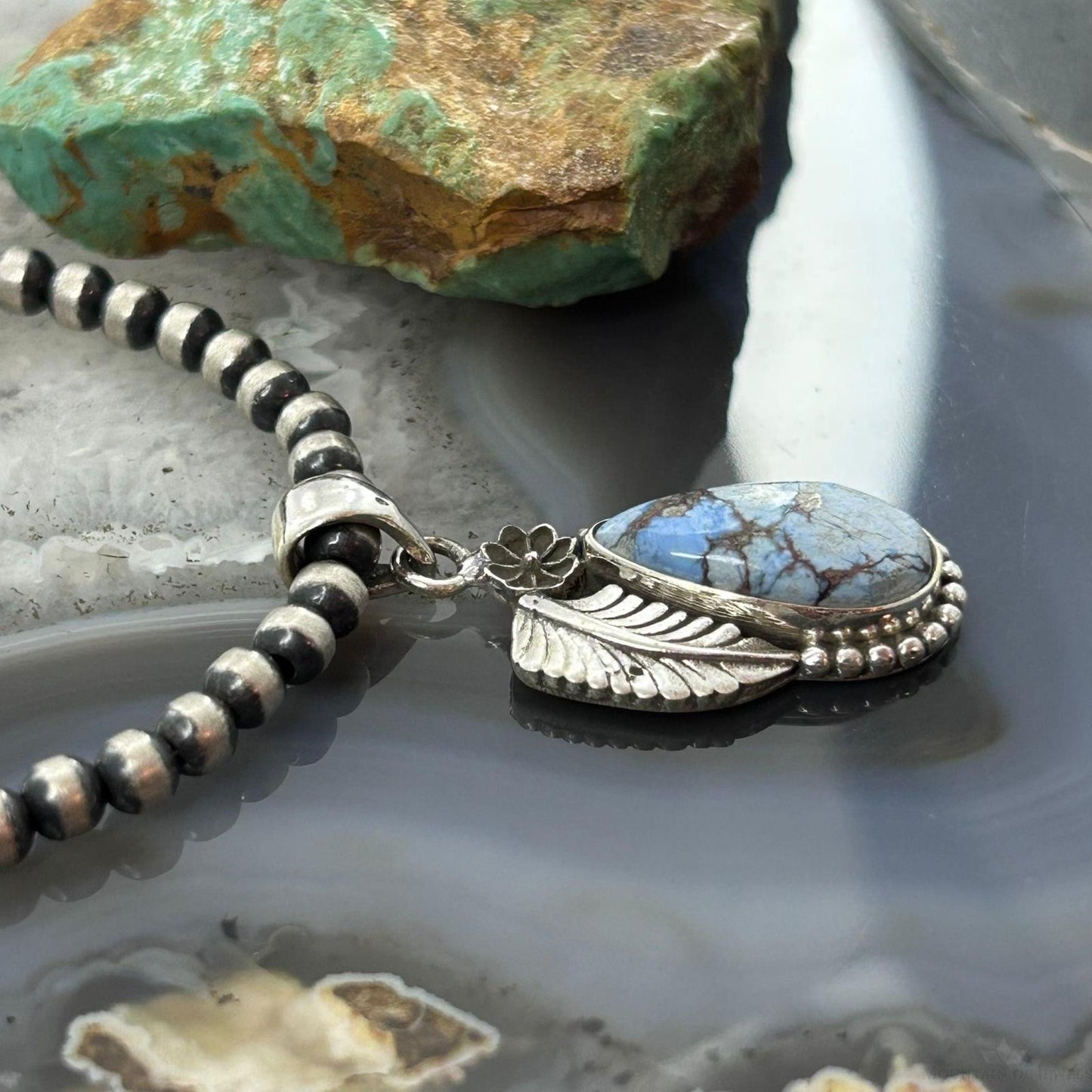 Sterling Silver Southwestern Style Teardrop Golden Hill Turquoise Leaves Pendant For Women #1