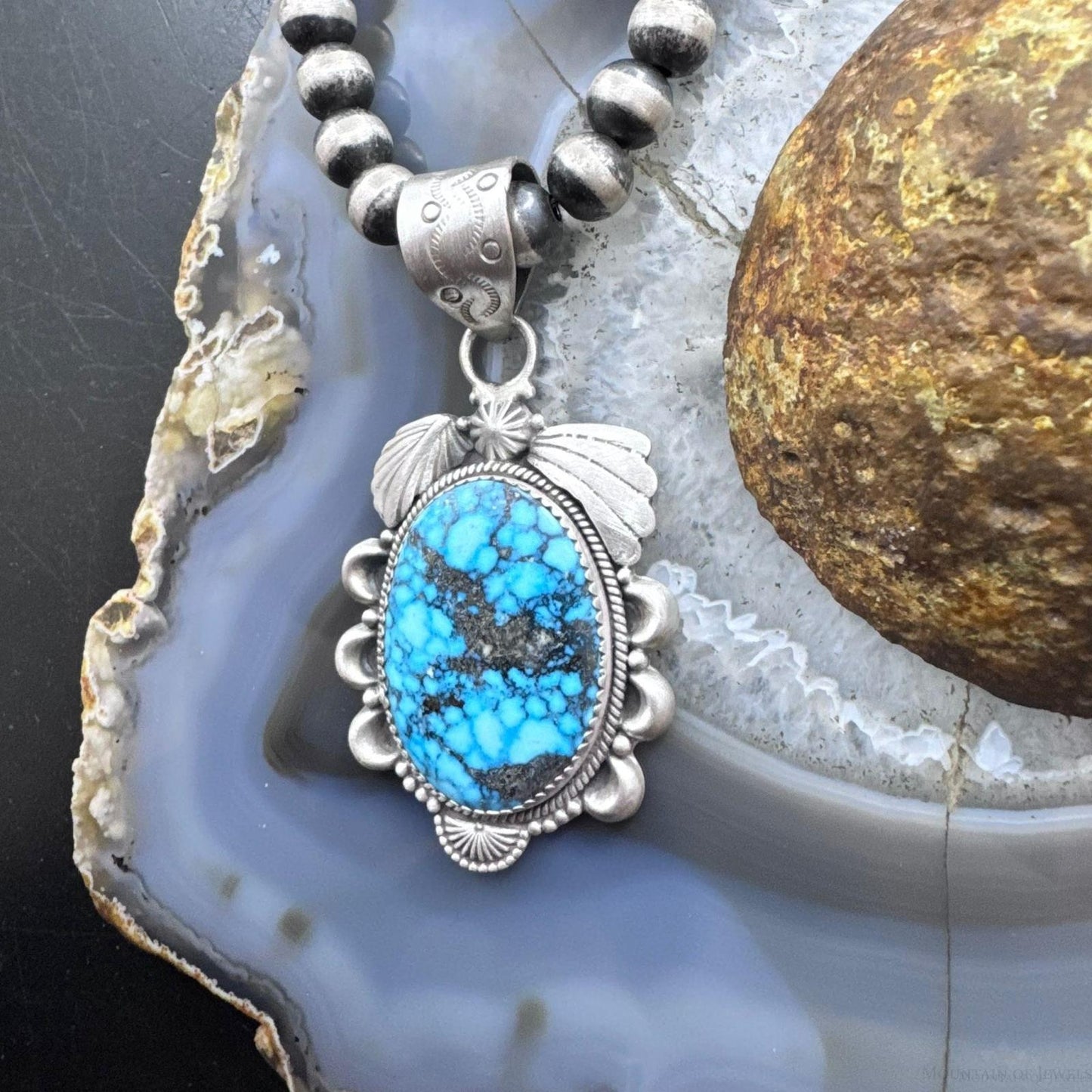 Sterling Silver Southwestern Style Large Oval Kingman Turquoise Pendant For Women