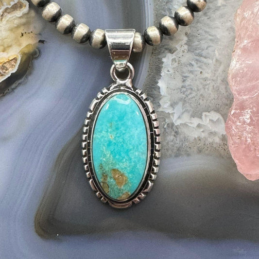 Native American Sterling Silver Elongated Oval Kingman Turquoise Unisex Pendant