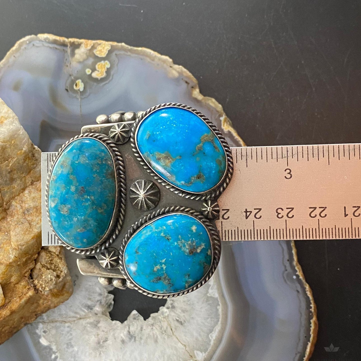 Cecil Sanders Vintage Native American Sterling Silver Heavy Turquoise Women's Bracelet