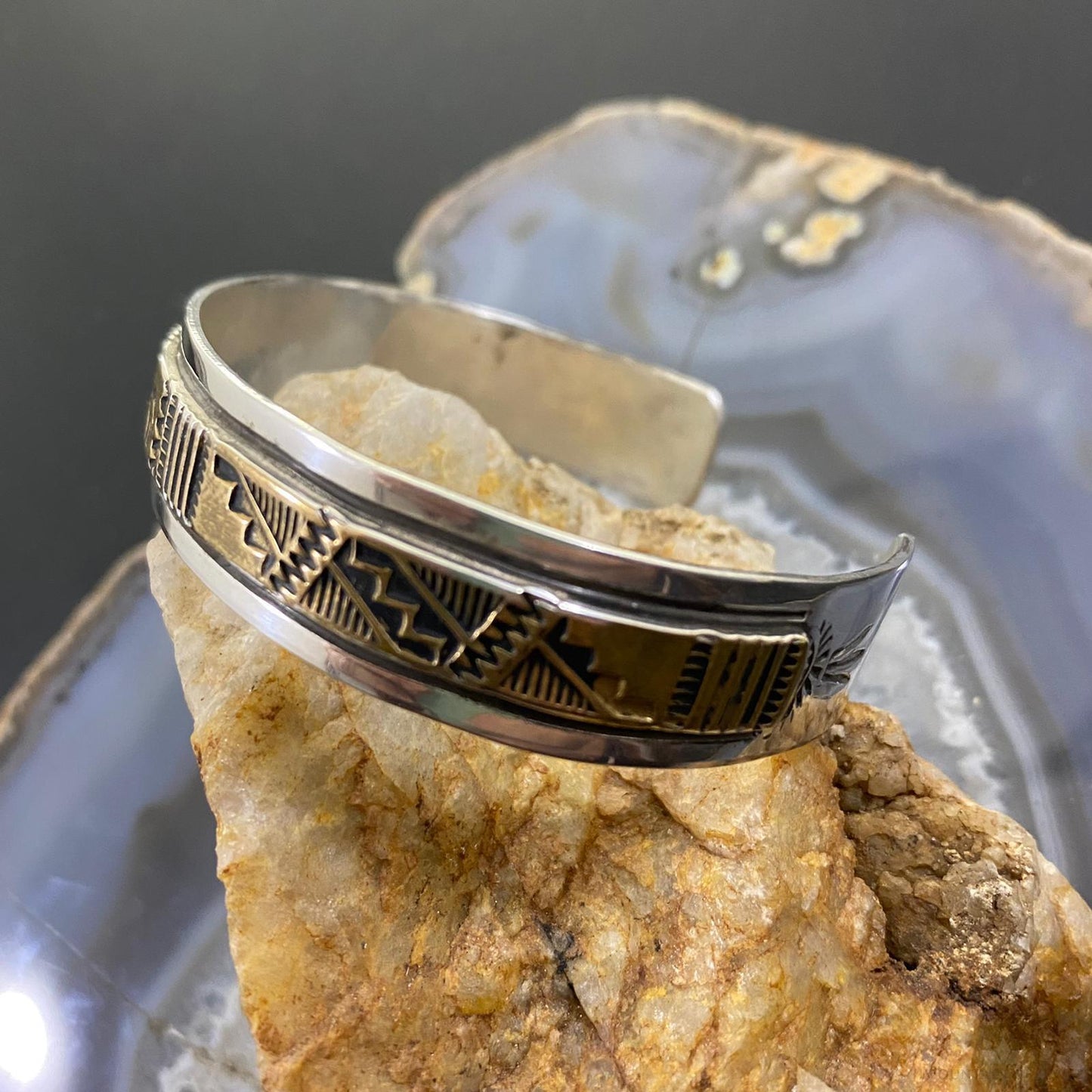 Vintage Native American Sterling Silver & GF Stamped Bear and SW Motif Bracelet