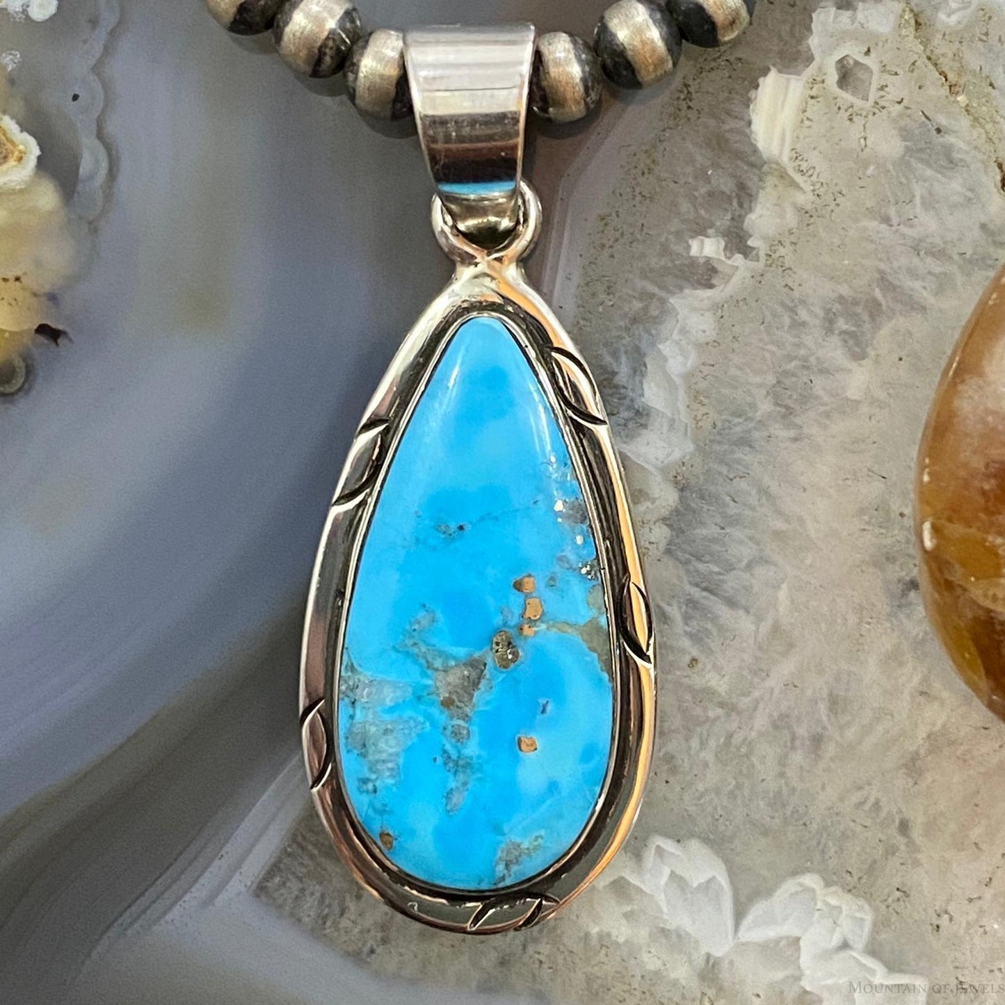 Native American Sterling Blue Ridge Turquoise Teardrop Pendant For Women #1