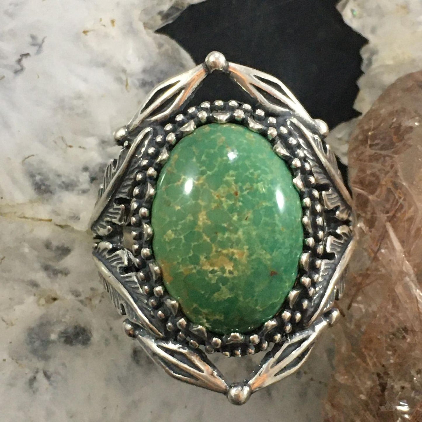Carolyn Pollack Southwestern Style Sterling Silver Large Oval Green Turquoise Ring For Women