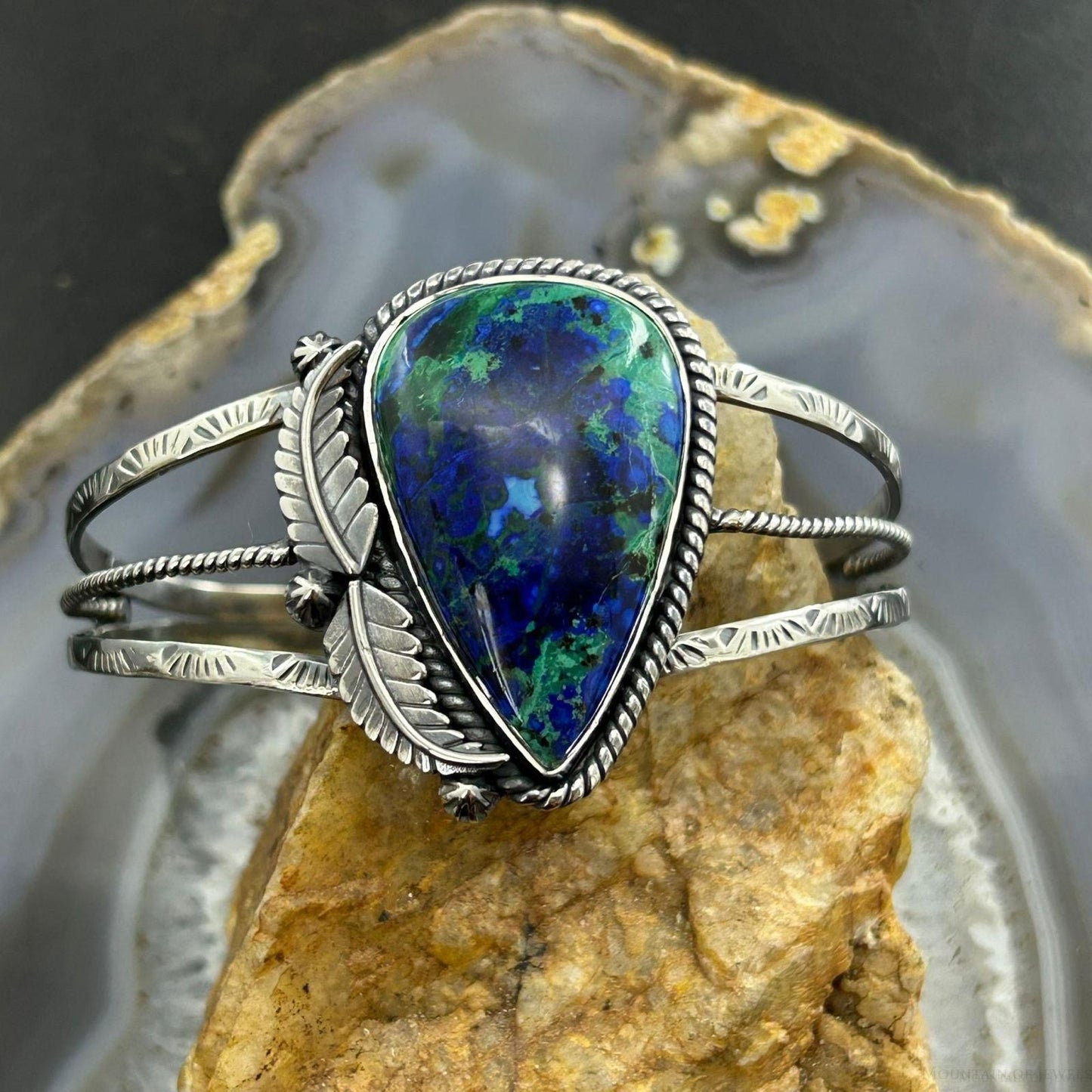 Sterling Silver Southwestern Style Teardrop Azurite Decorated Bracelet For Women